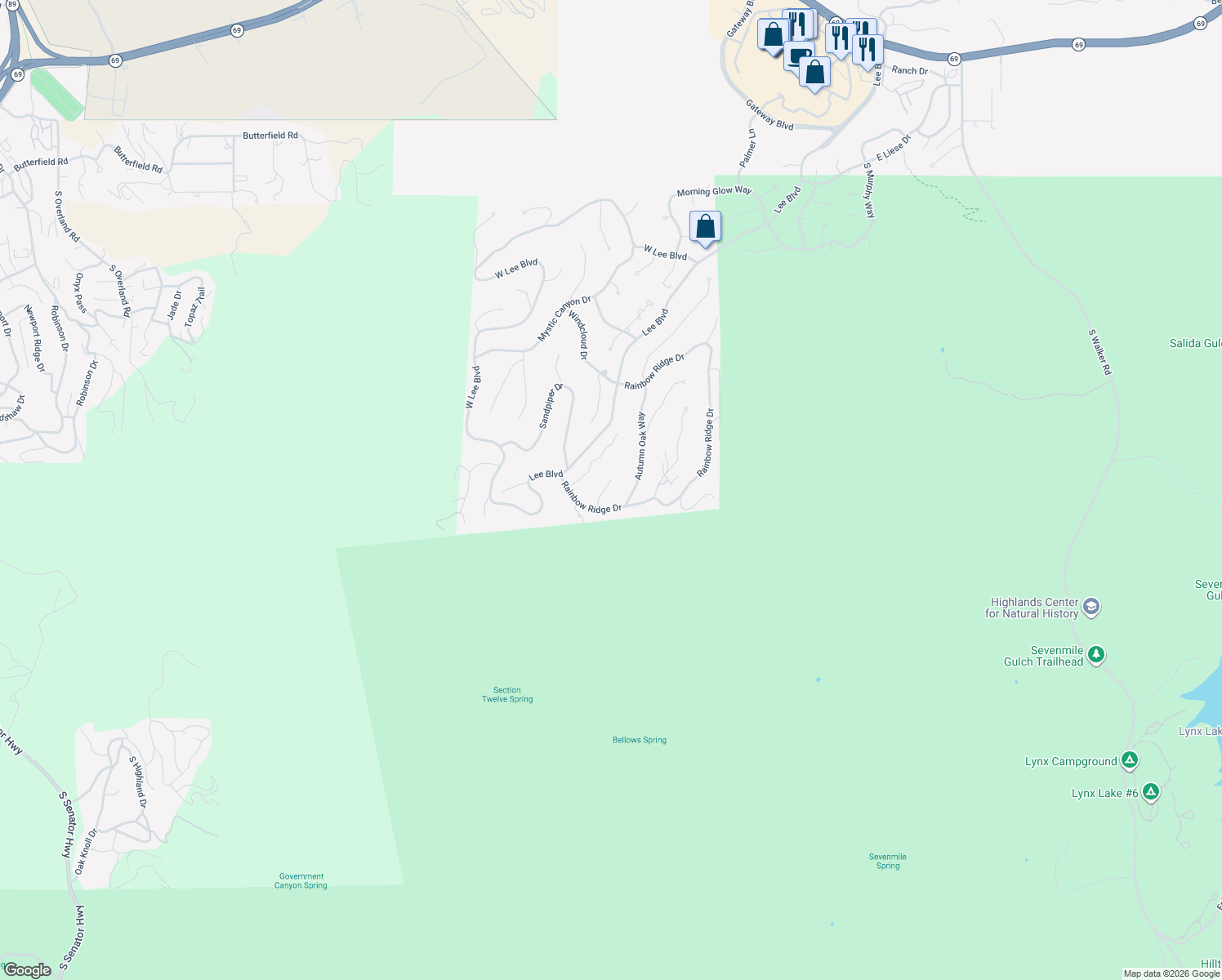 map of restaurants, bars, coffee shops, grocery stores, and more near 612 Heather Brook Circle in Prescott