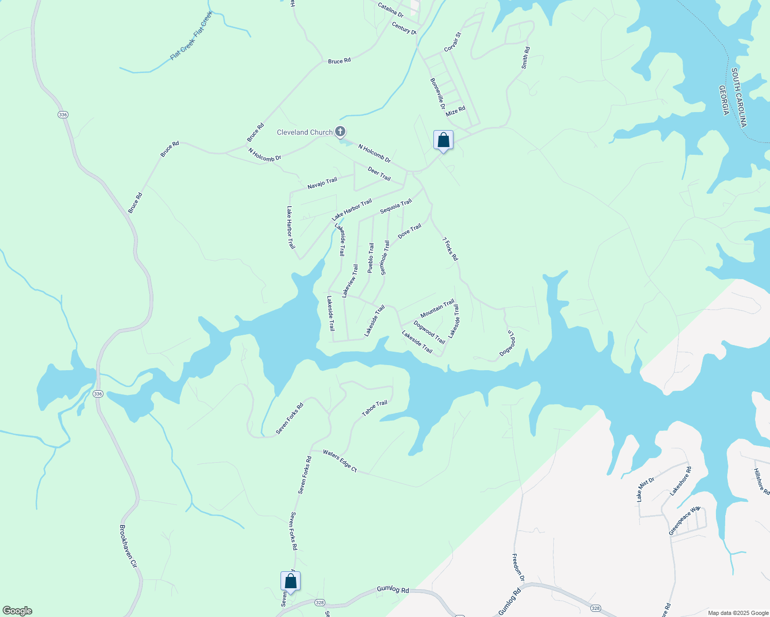 map of restaurants, bars, coffee shops, grocery stores, and more near 940 Lakeside Trail in Martin