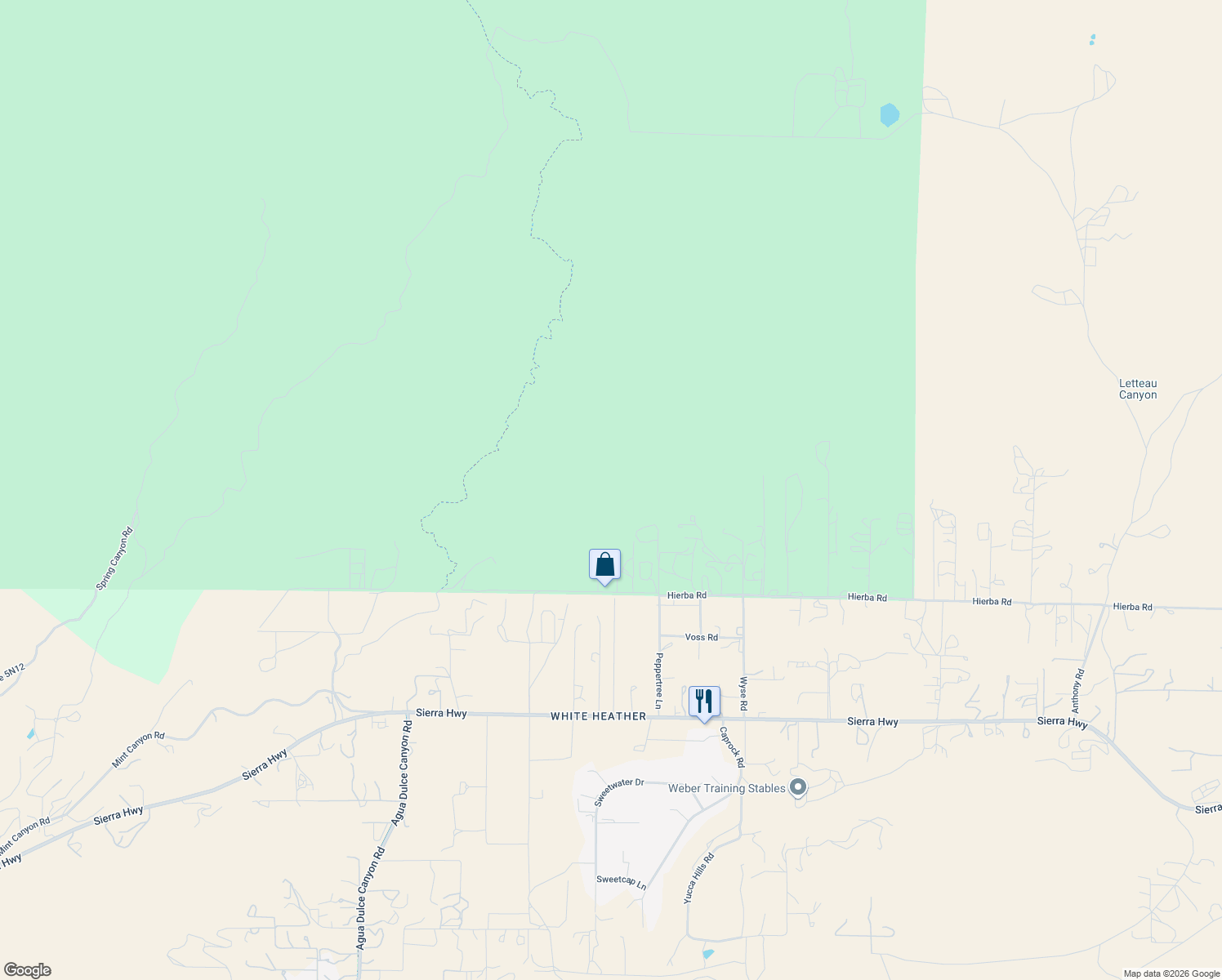 map of restaurants, bars, coffee shops, grocery stores, and more near 9877 Hierba Road in Santa Clarita