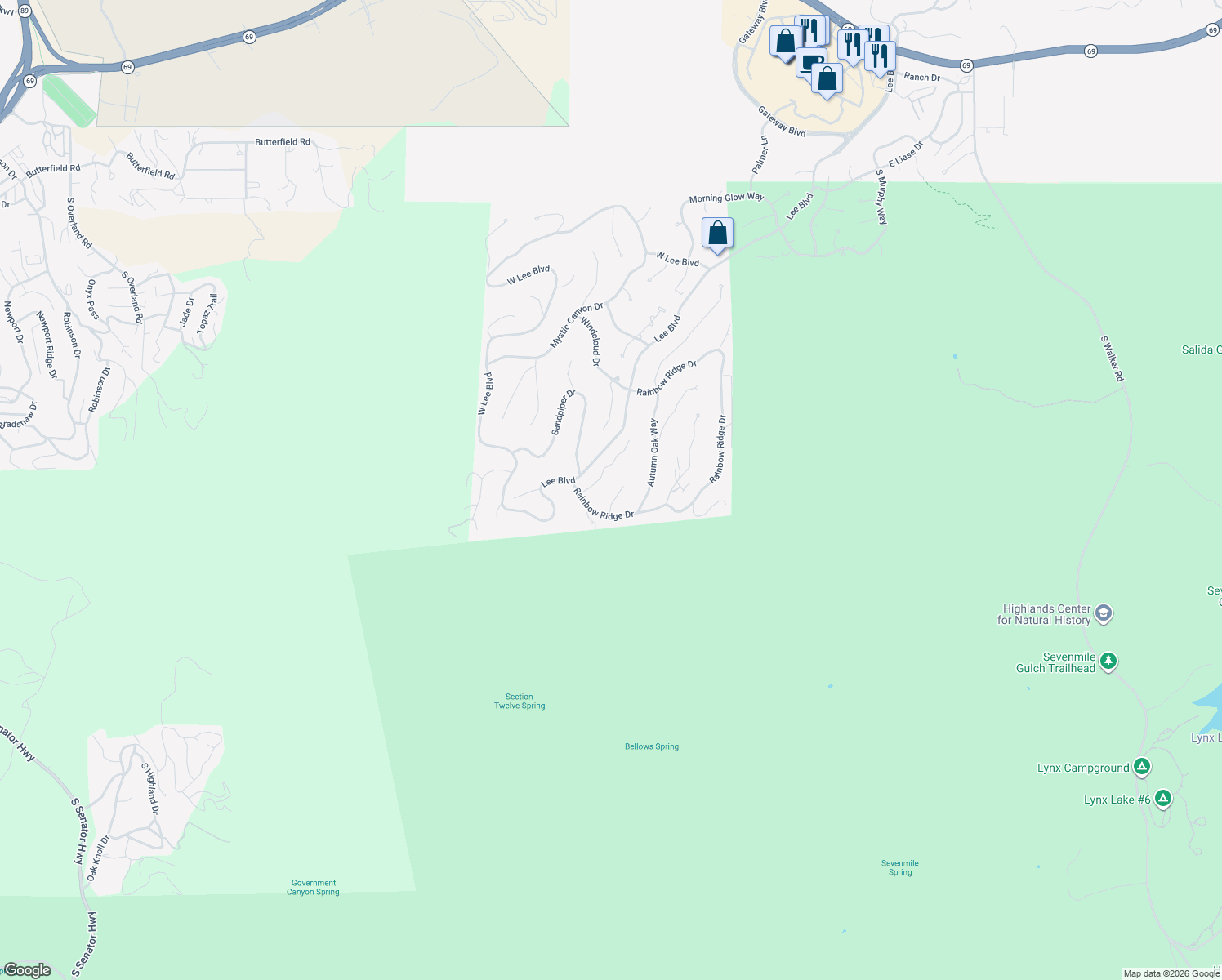map of restaurants, bars, coffee shops, grocery stores, and more near 612 Heather Brook Circle in Prescott