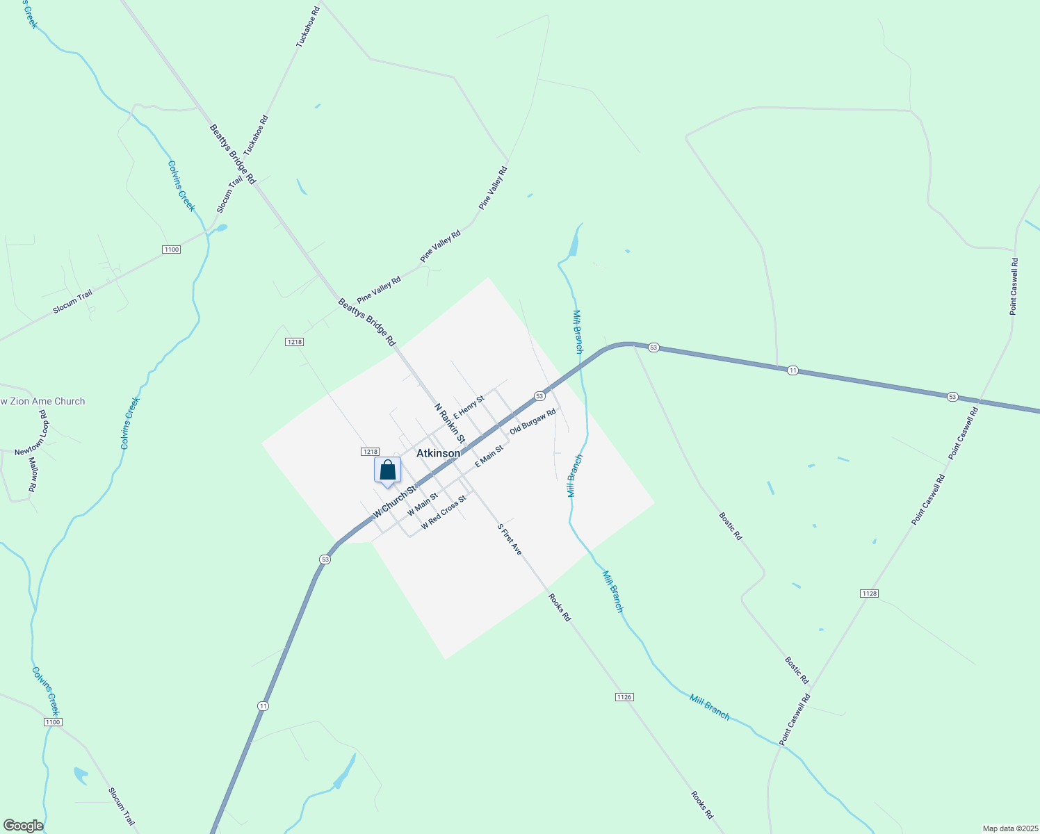 map of restaurants, bars, coffee shops, grocery stores, and more near 500 East Church Street in Atkinson