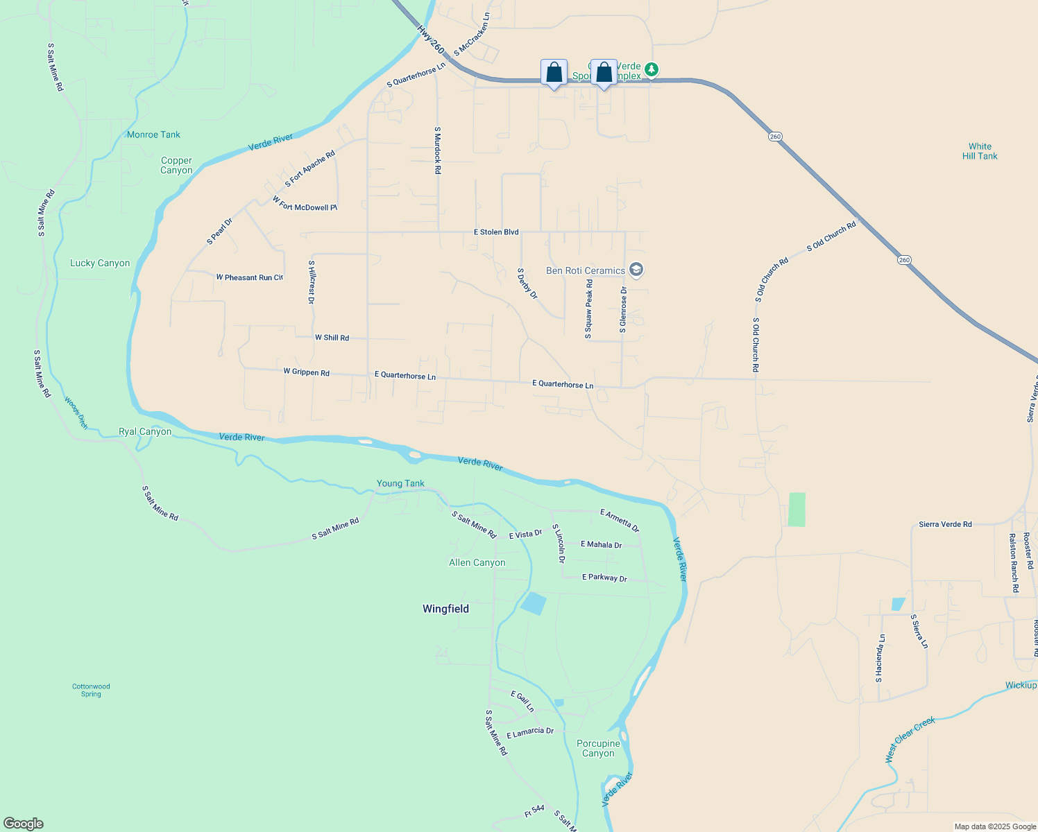 map of restaurants, bars, coffee shops, grocery stores, and more near 567 E Quarterhorse Ln in Camp Verde