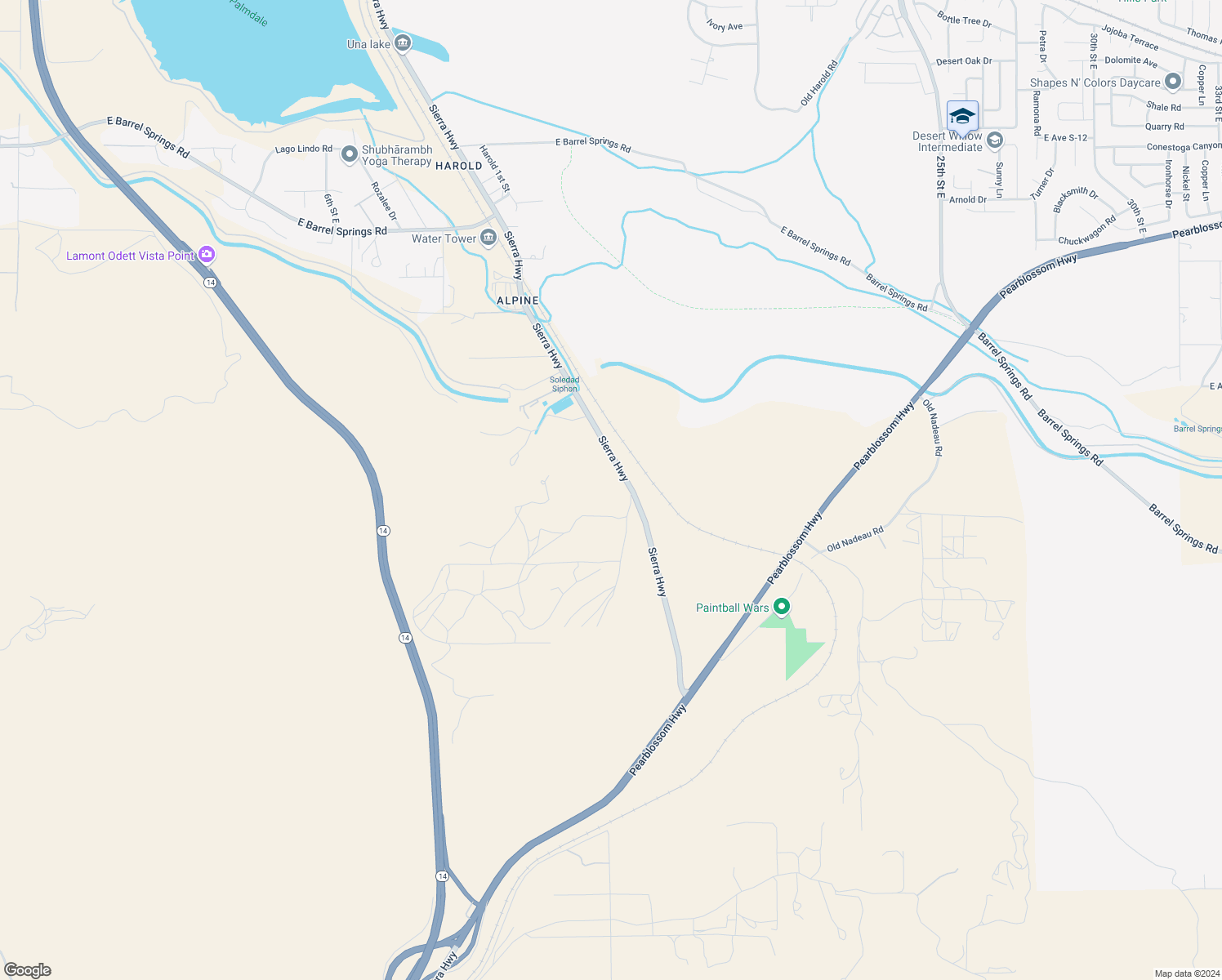 map of restaurants, bars, coffee shops, grocery stores, and more near Sierra Highway in Palmdale