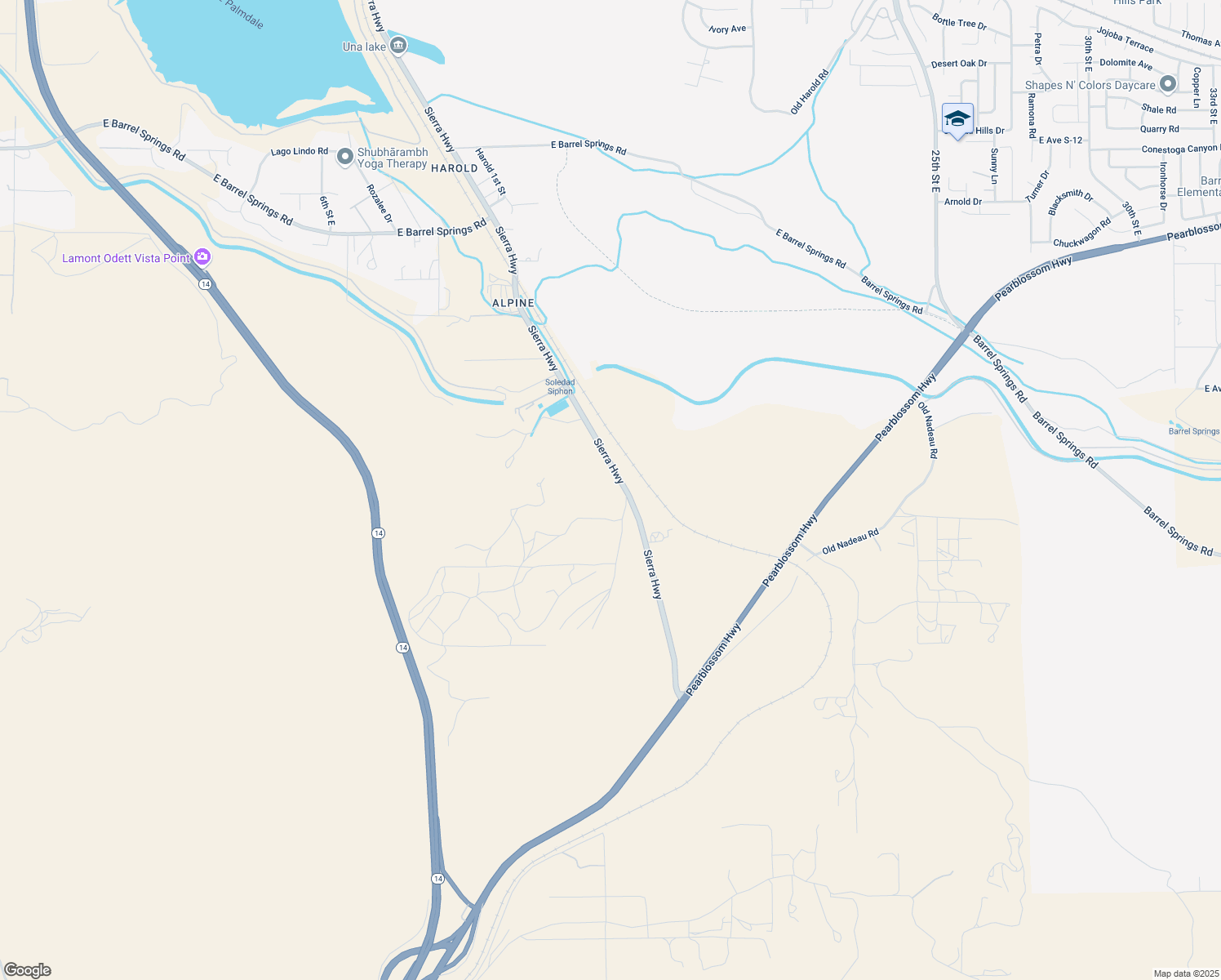 map of restaurants, bars, coffee shops, grocery stores, and more near Sierra Court in Palmdale
