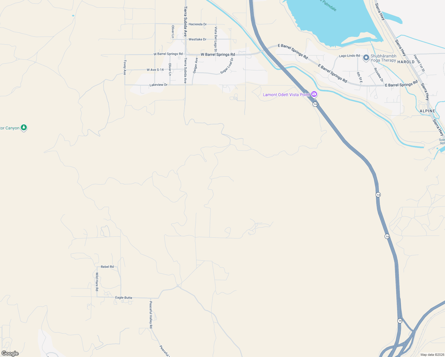 map of restaurants, bars, coffee shops, grocery stores, and more near Antelope Valley Freeway in Palmdale