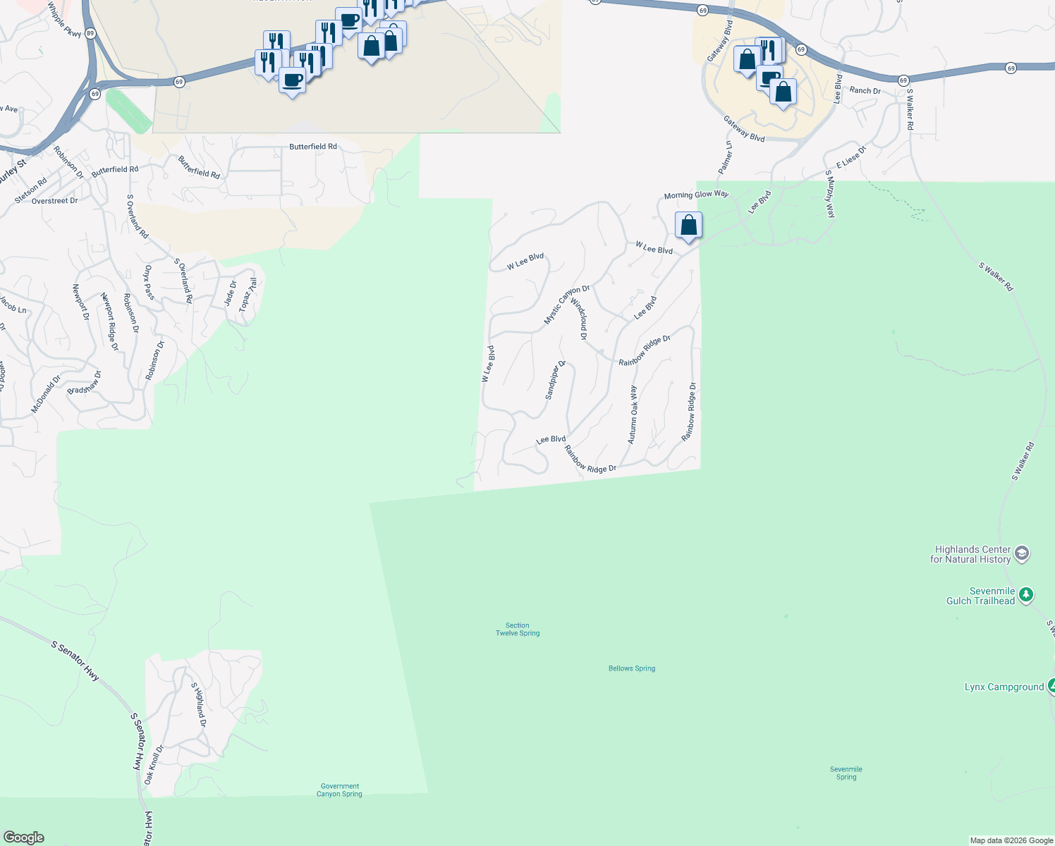 map of restaurants, bars, coffee shops, grocery stores, and more near 656 West Lee Boulevard in Prescott