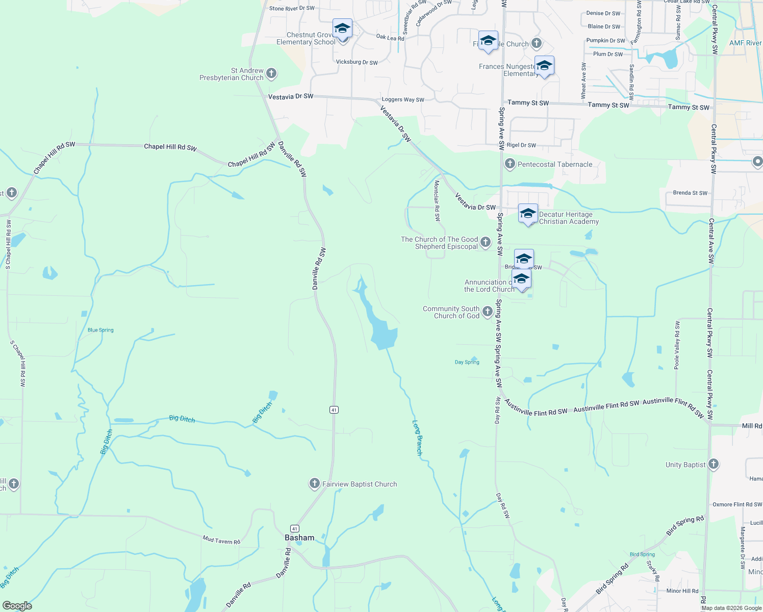 map of restaurants, bars, coffee shops, grocery stores, and more near 3733 Timberlake Court Southwest in Decatur