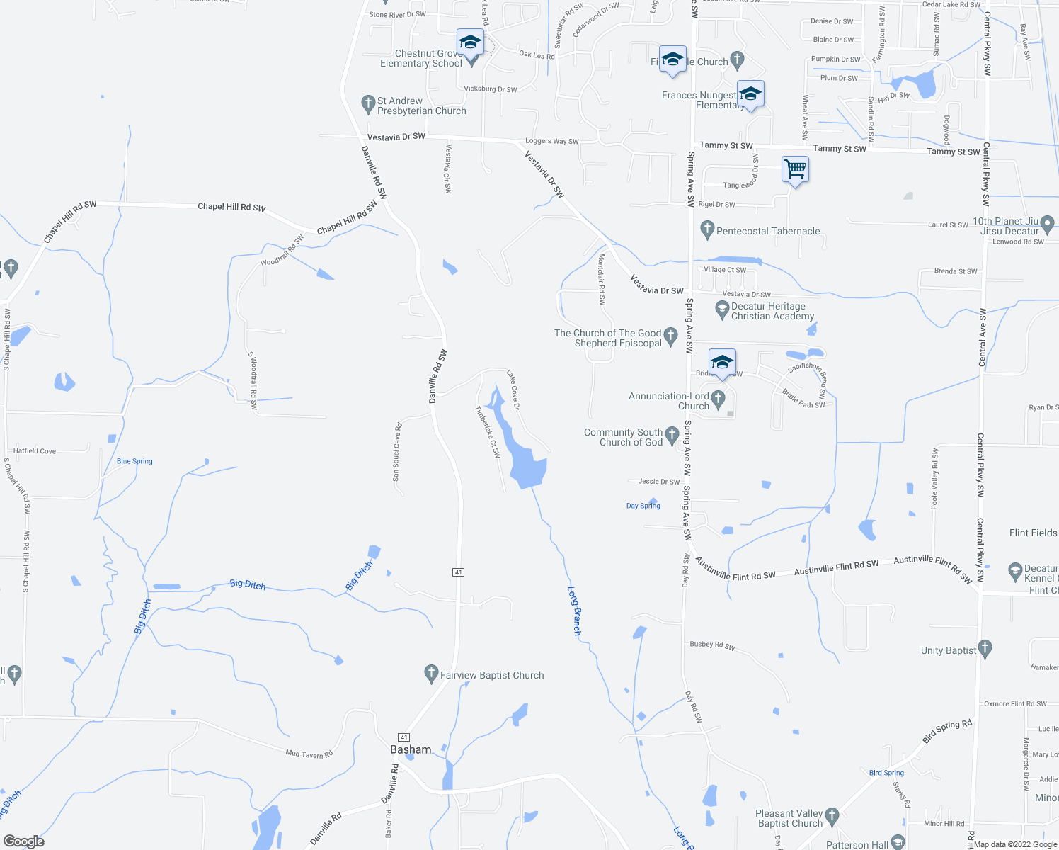 map of restaurants, bars, coffee shops, grocery stores, and more near 1622 Lake Cove Drive in Decatur