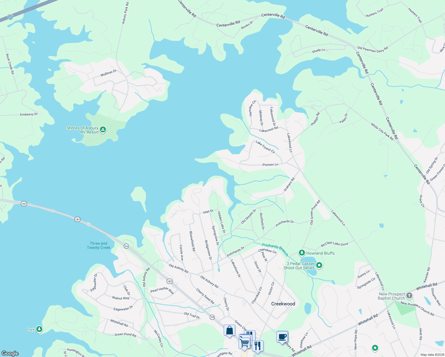 map of restaurants, bars, coffee shops, grocery stores, and more near 204 Plantation Point in Anderson