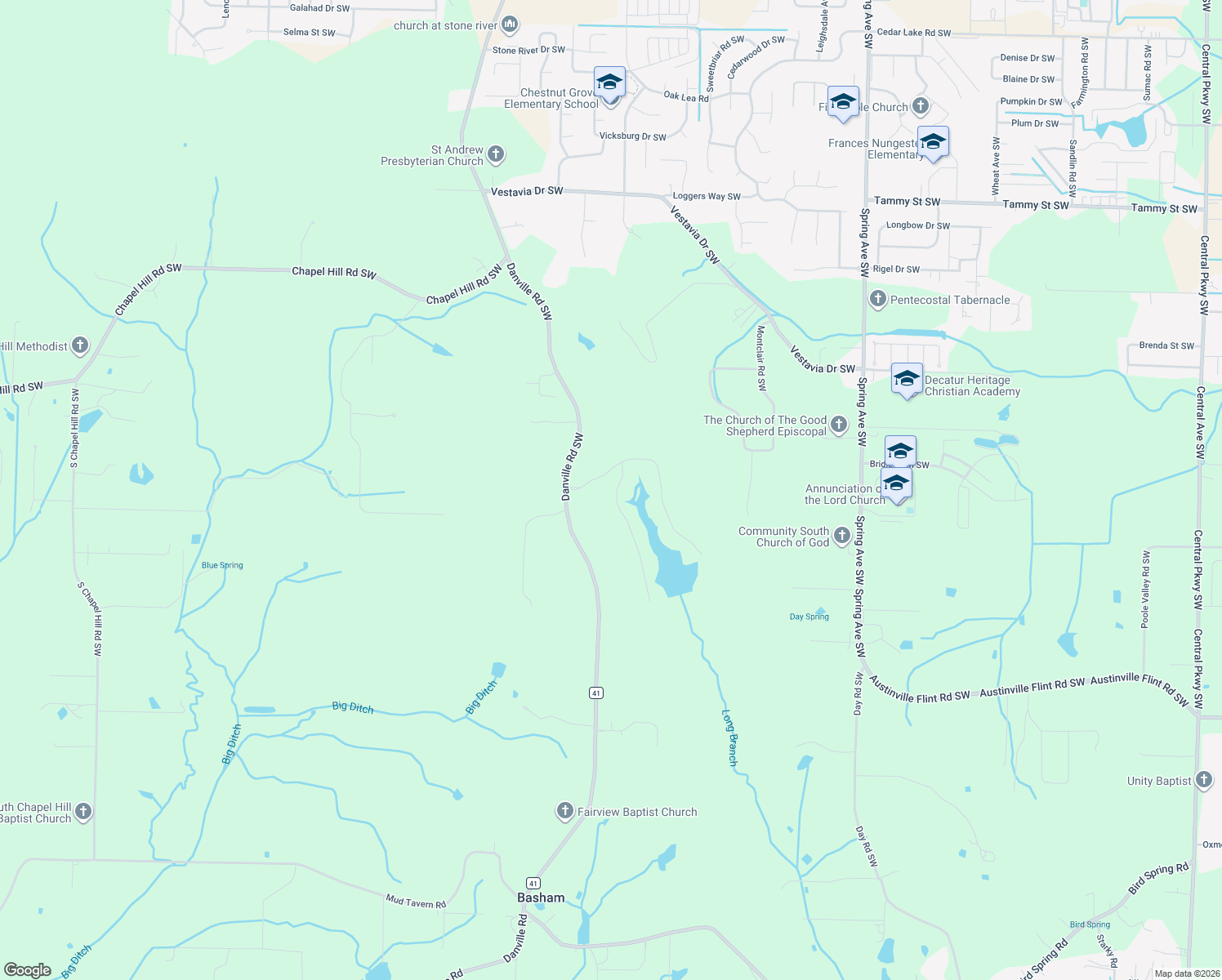 map of restaurants, bars, coffee shops, grocery stores, and more near 3705 Timberlake Court Southwest in Decatur