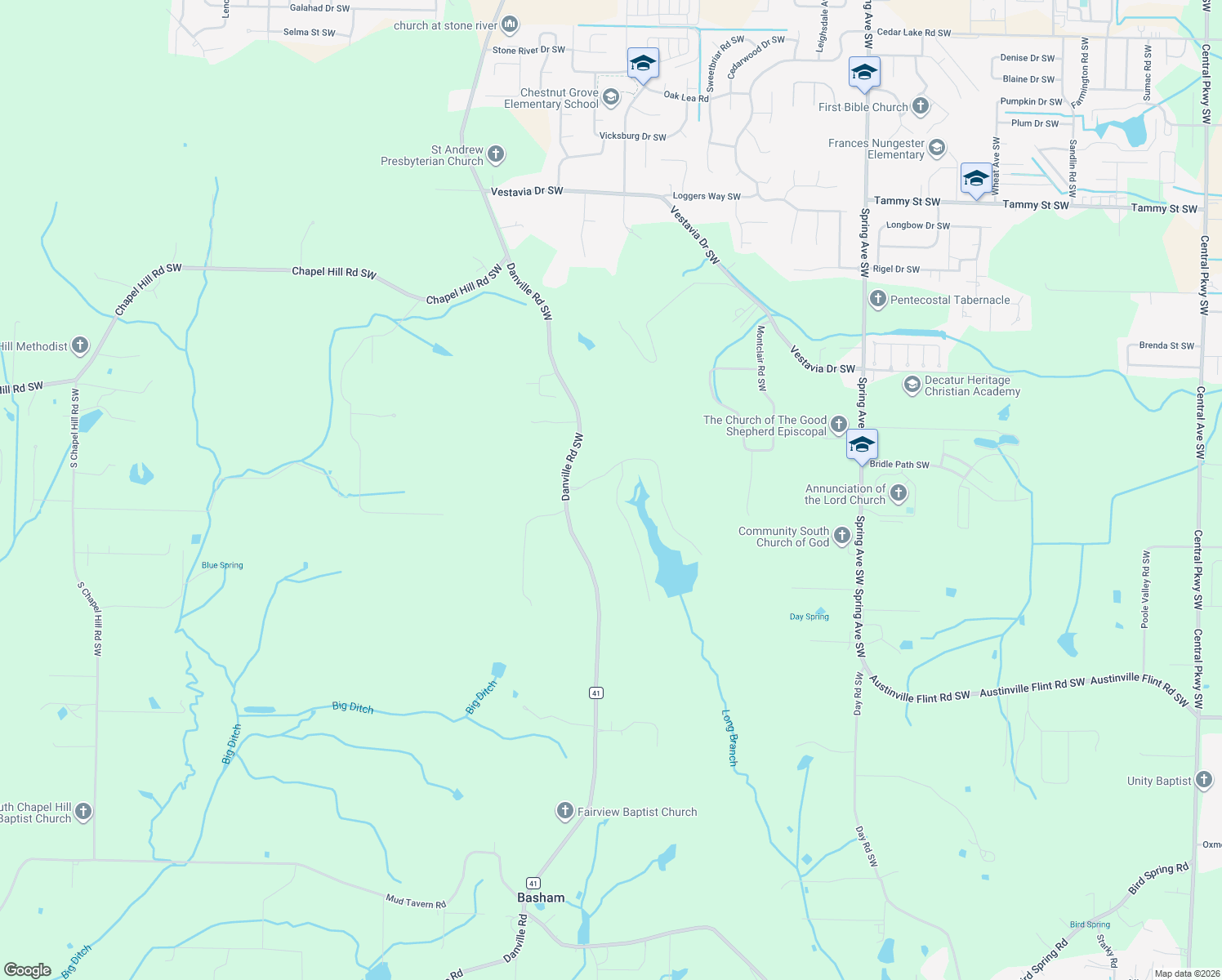 map of restaurants, bars, coffee shops, grocery stores, and more near 3705 Timberlake Court Southwest in Decatur