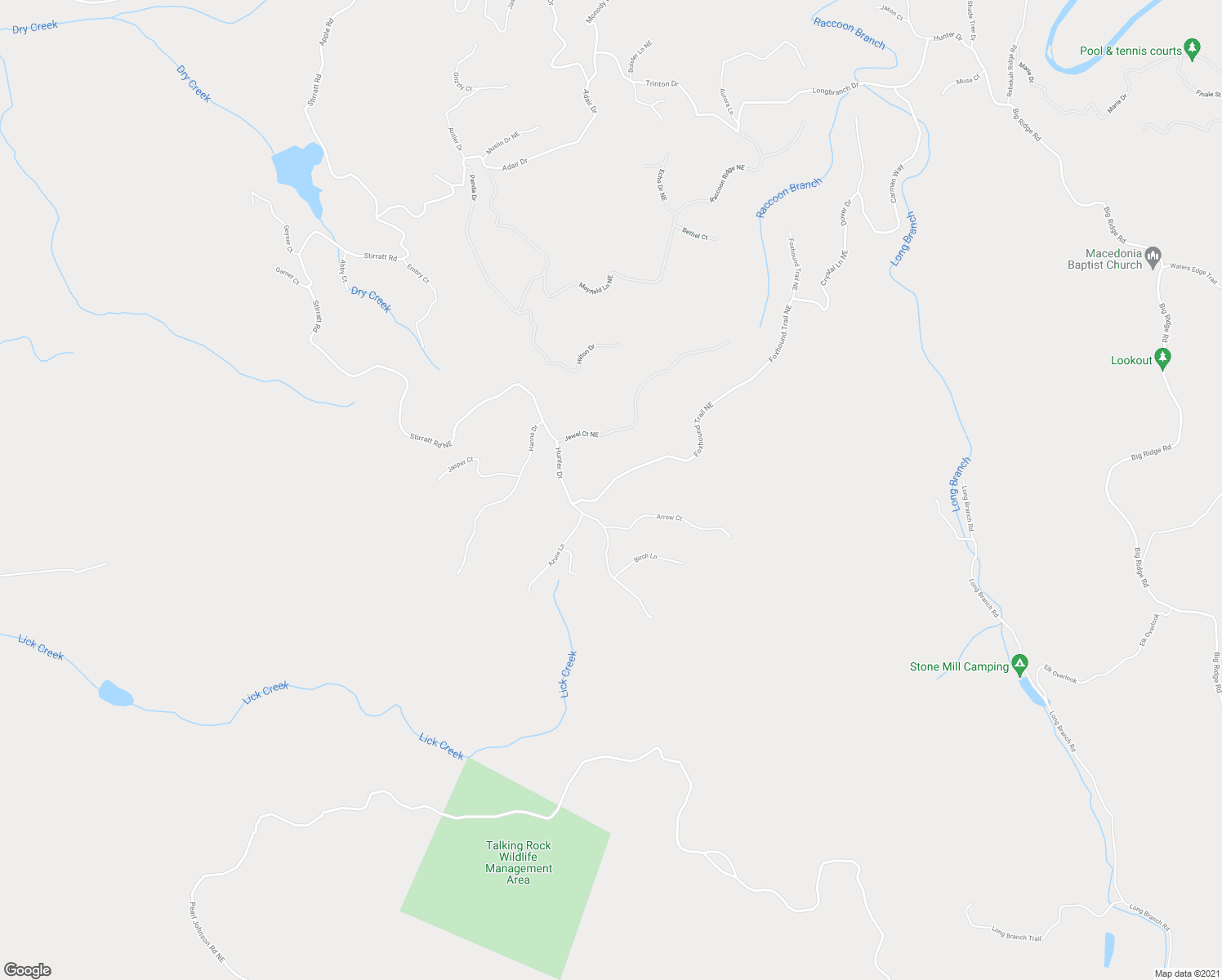 map of restaurants, bars, coffee shops, grocery stores, and more near 1286 Foxhound Trail Northeast in Ranger