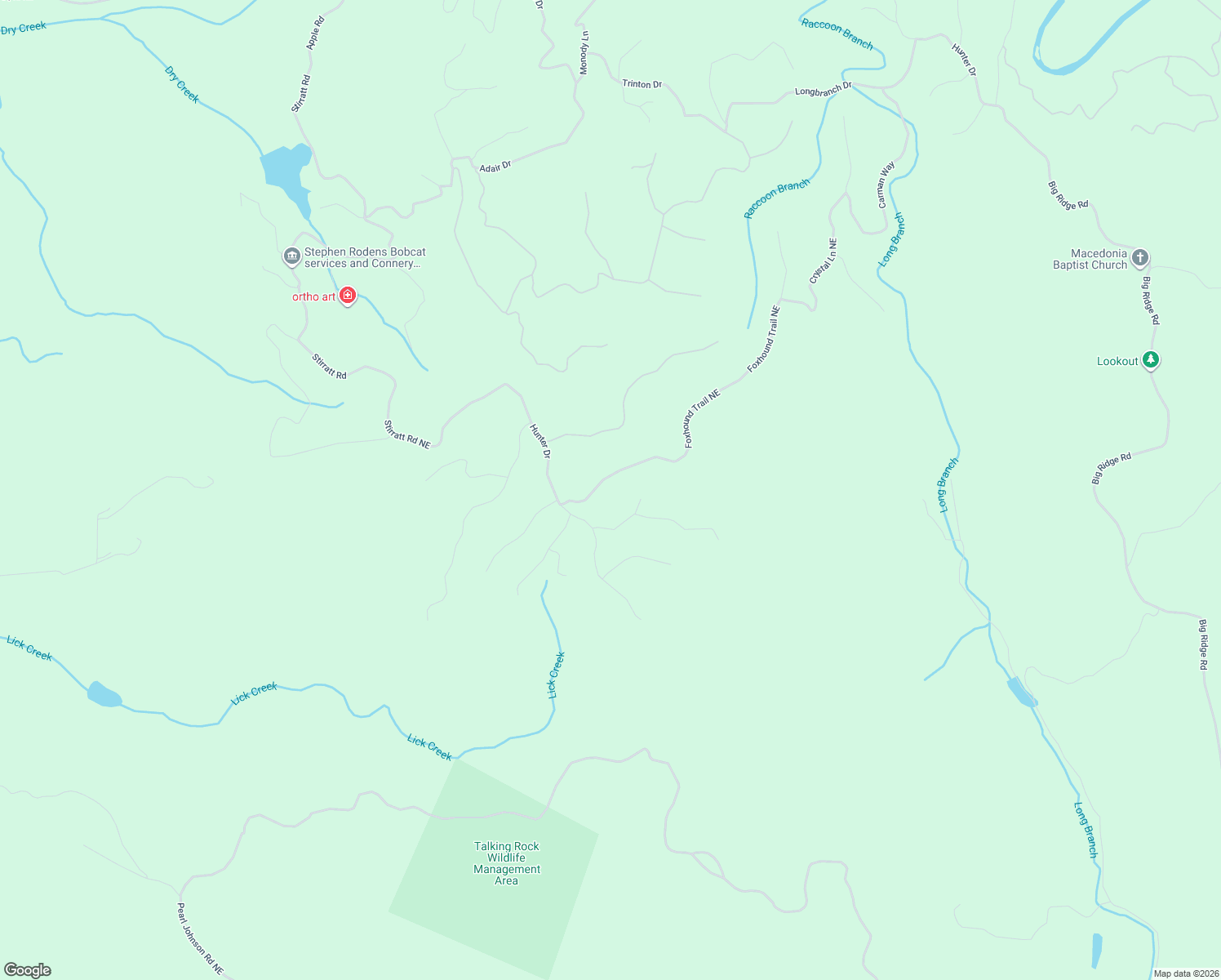 map of restaurants, bars, coffee shops, grocery stores, and more near 1286 Foxhound Trail Northeast in Ranger