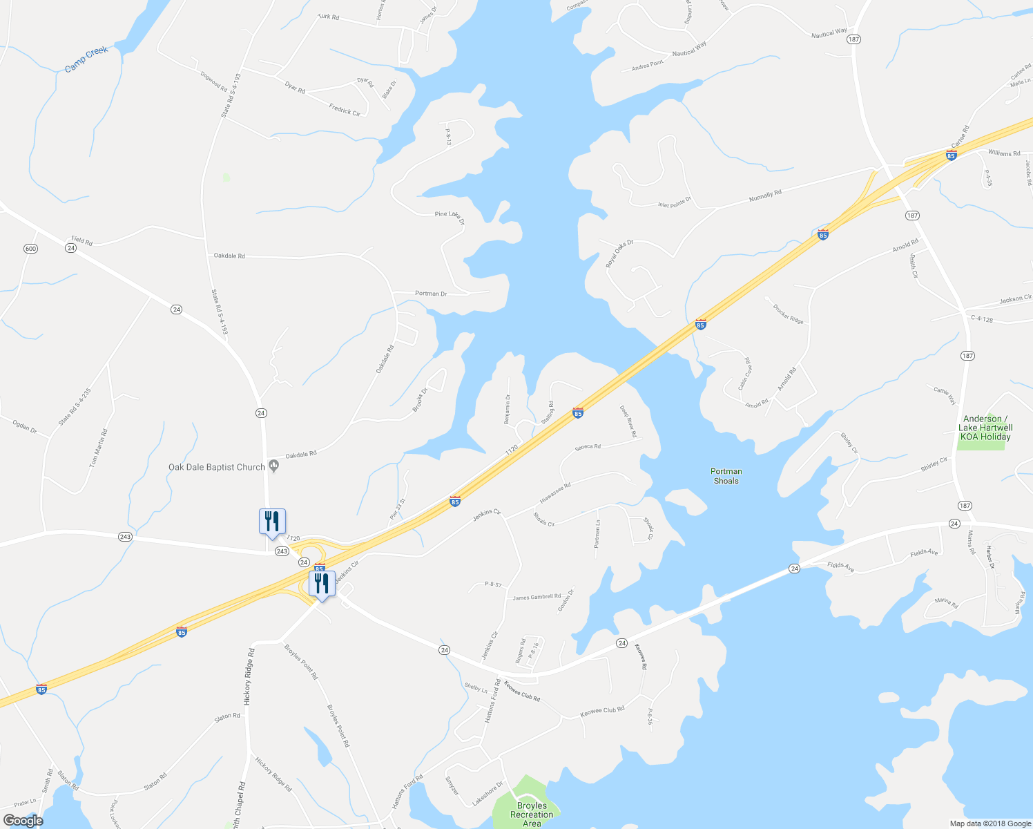 map of restaurants, bars, coffee shops, grocery stores, and more near 104 Benjamin Drive in Townville