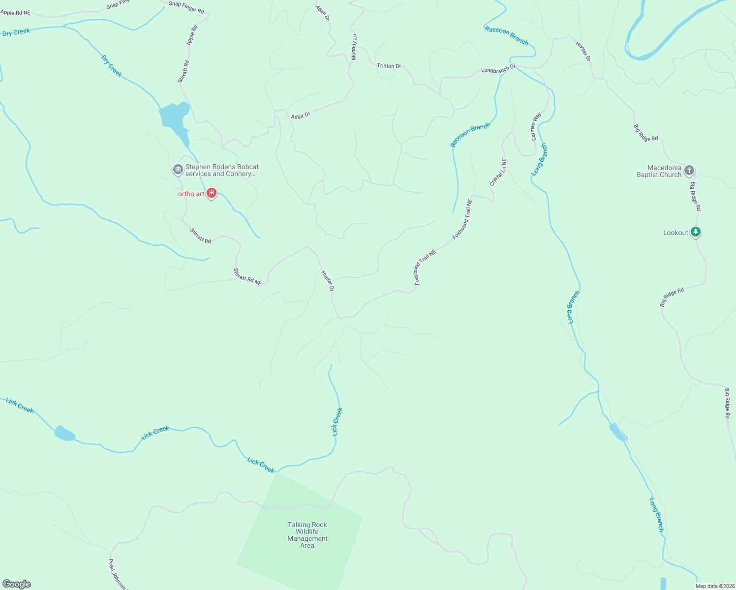 map of restaurants, bars, coffee shops, grocery stores, and more near 1275 Foxhound Trail Northeast in Ranger