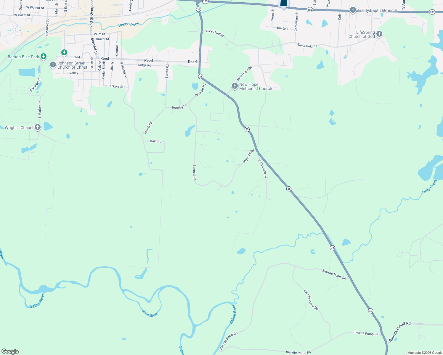 map of restaurants, bars, coffee shops, grocery stores, and more near 2014 Prysock Road in Benton