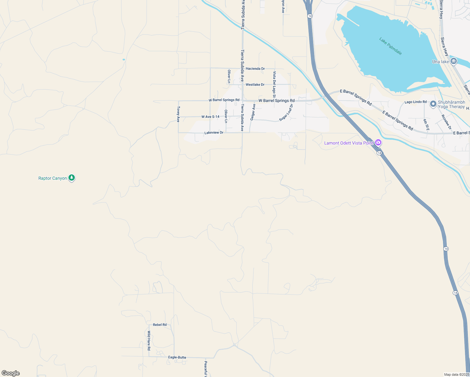 map of restaurants, bars, coffee shops, grocery stores, and more near Tierra Subida Avenue in Palmdale