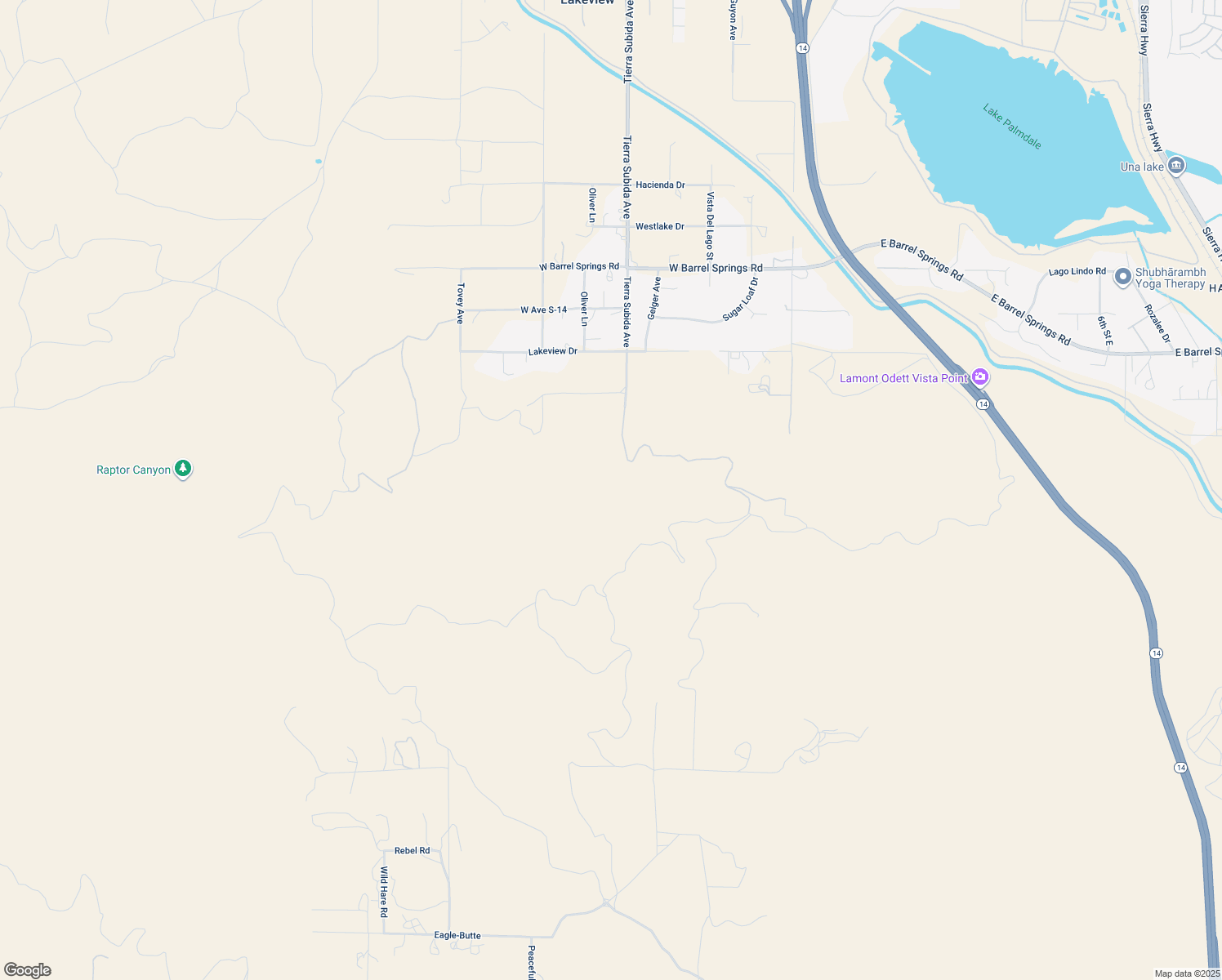 map of restaurants, bars, coffee shops, grocery stores, and more near Tierra Subida Avenue in Palmdale