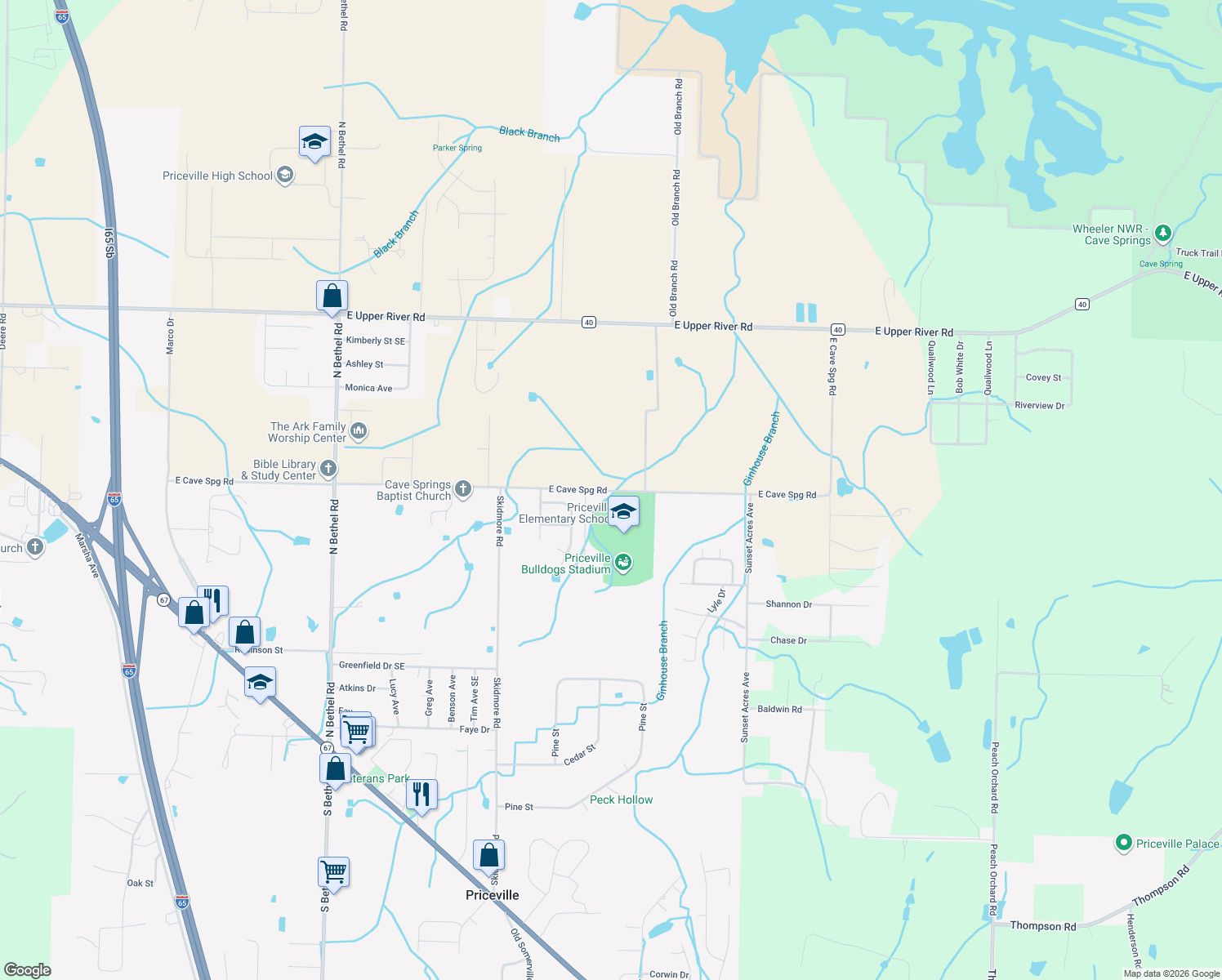 map of restaurants, bars, coffee shops, grocery stores, and more near 438 Cave Spring Road in Decatur