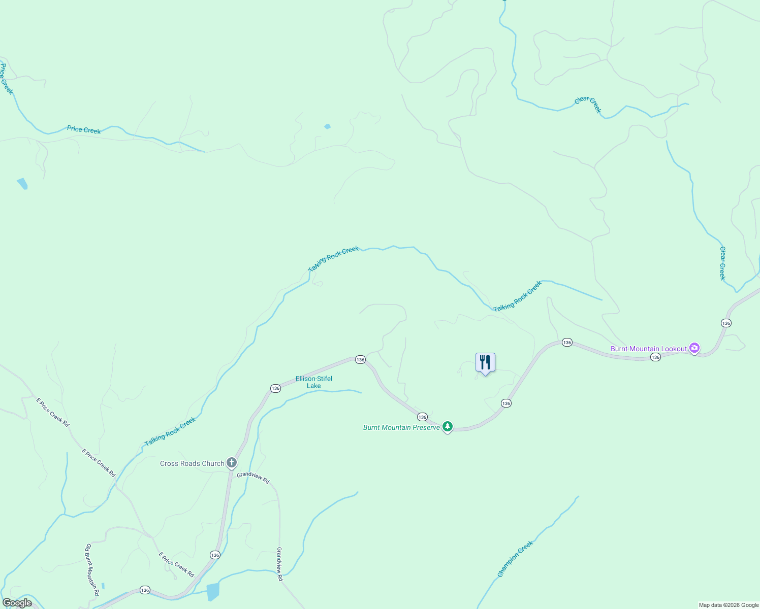 map of restaurants, bars, coffee shops, grocery stores, and more near 447 Big Oak Drive in Jasper