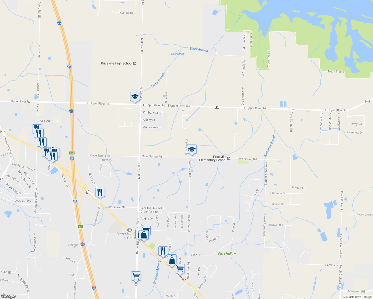 map of restaurants, bars, coffee shops, grocery stores, and more near 41 Broadhead Drive in Decatur