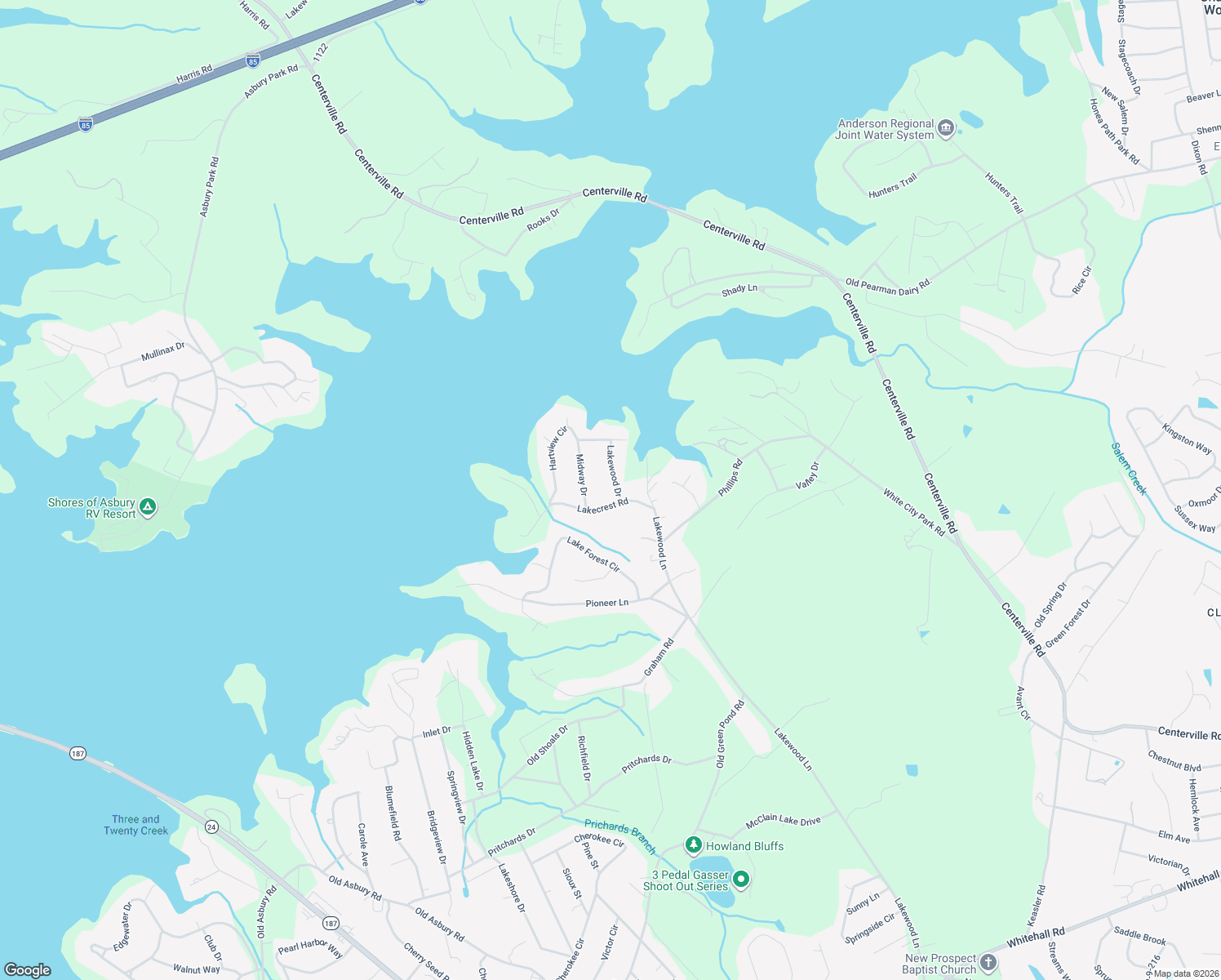 map of restaurants, bars, coffee shops, grocery stores, and more near 206 Lakecrest Road in Anderson