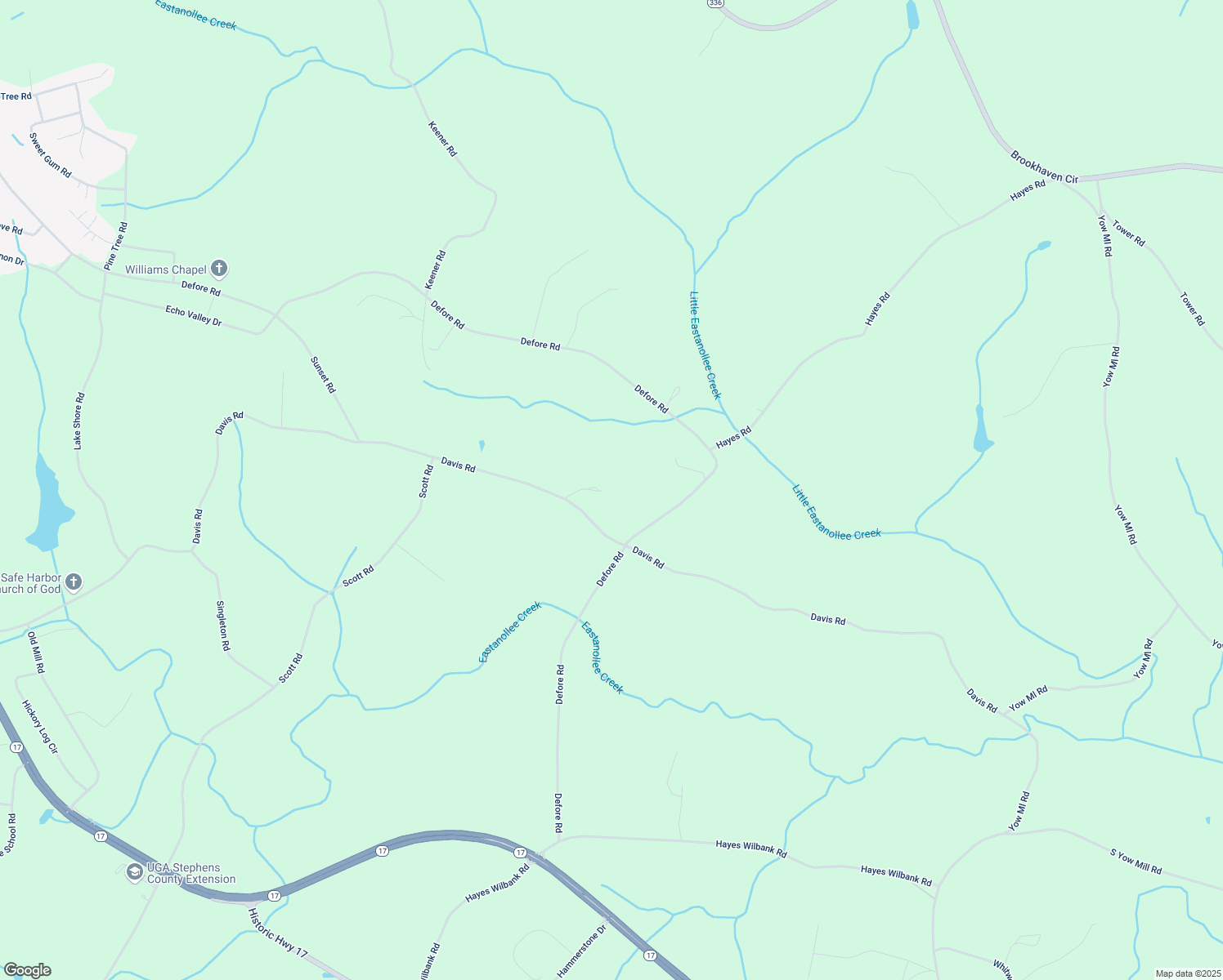 map of restaurants, bars, coffee shops, grocery stores, and more near 126 Whitworth Road in Eastanollee