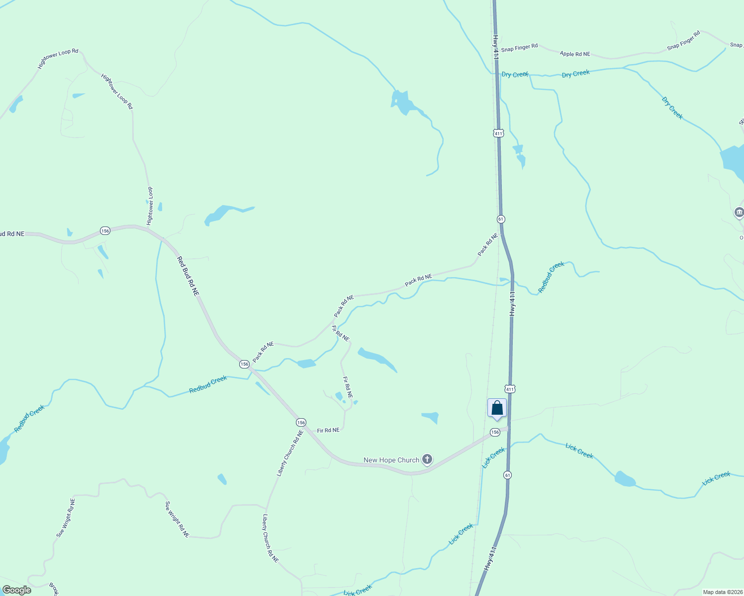 map of restaurants, bars, coffee shops, grocery stores, and more near 497 Pack Road Northeast in Ranger