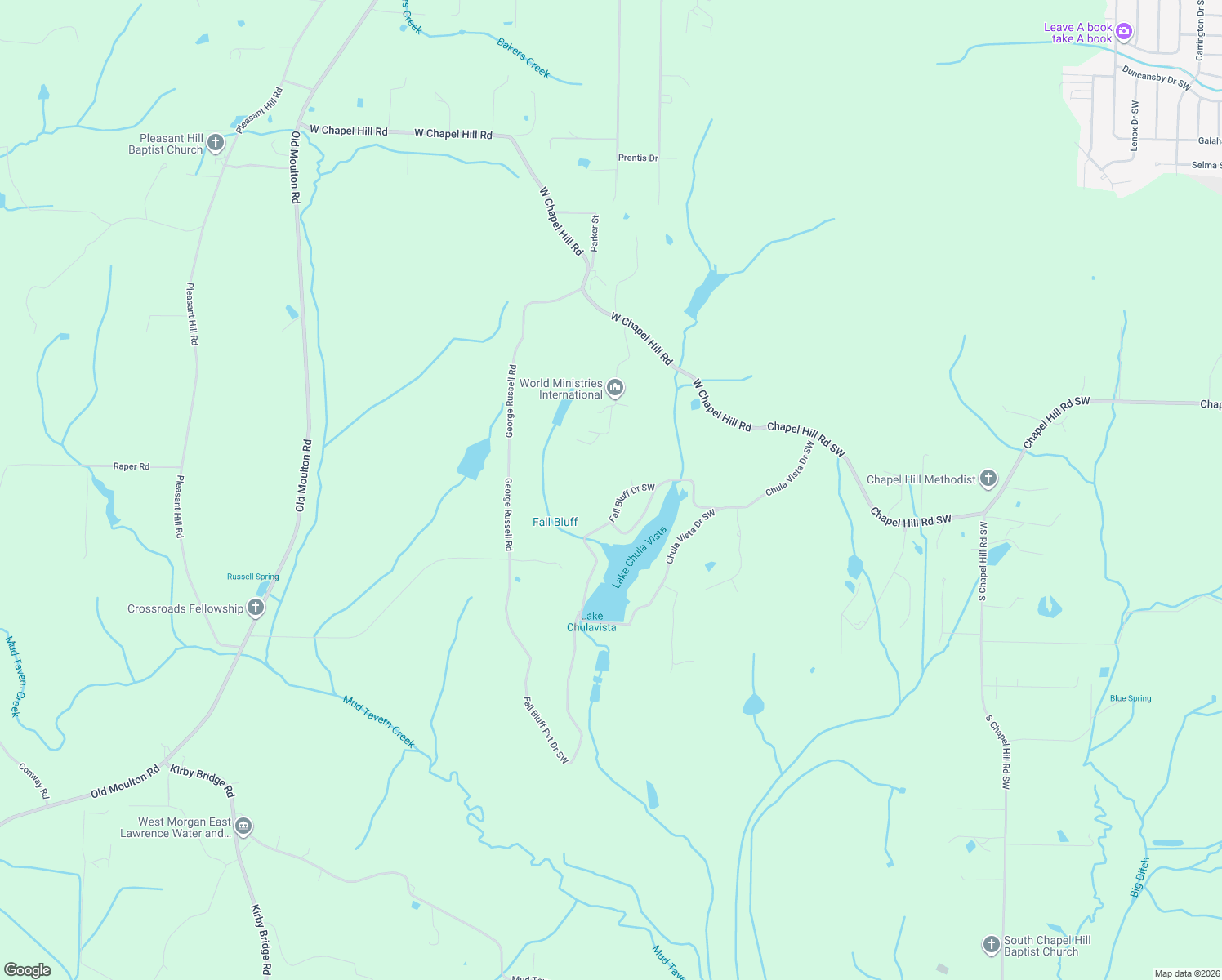 map of restaurants, bars, coffee shops, grocery stores, and more near 3813 Fall Bluff Drive Southwest in Decatur