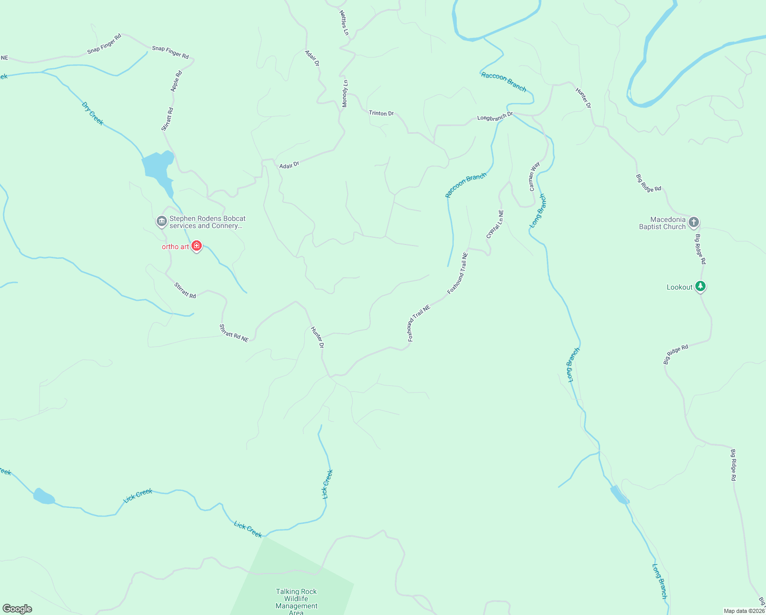 map of restaurants, bars, coffee shops, grocery stores, and more near 1209 Jewel Court Northeast in Ranger