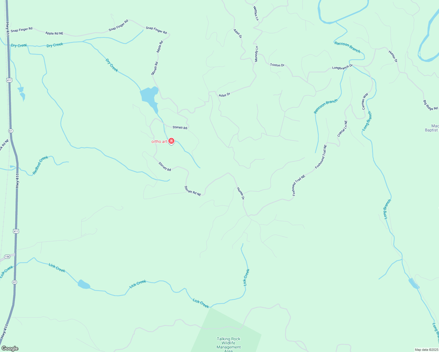 map of restaurants, bars, coffee shops, grocery stores, and more near 1155 Stirratt Road Northeast in Ranger
