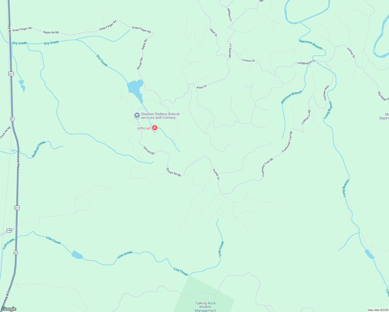 map of restaurants, bars, coffee shops, grocery stores, and more near 1155 Stirratt Road Northeast in Ranger