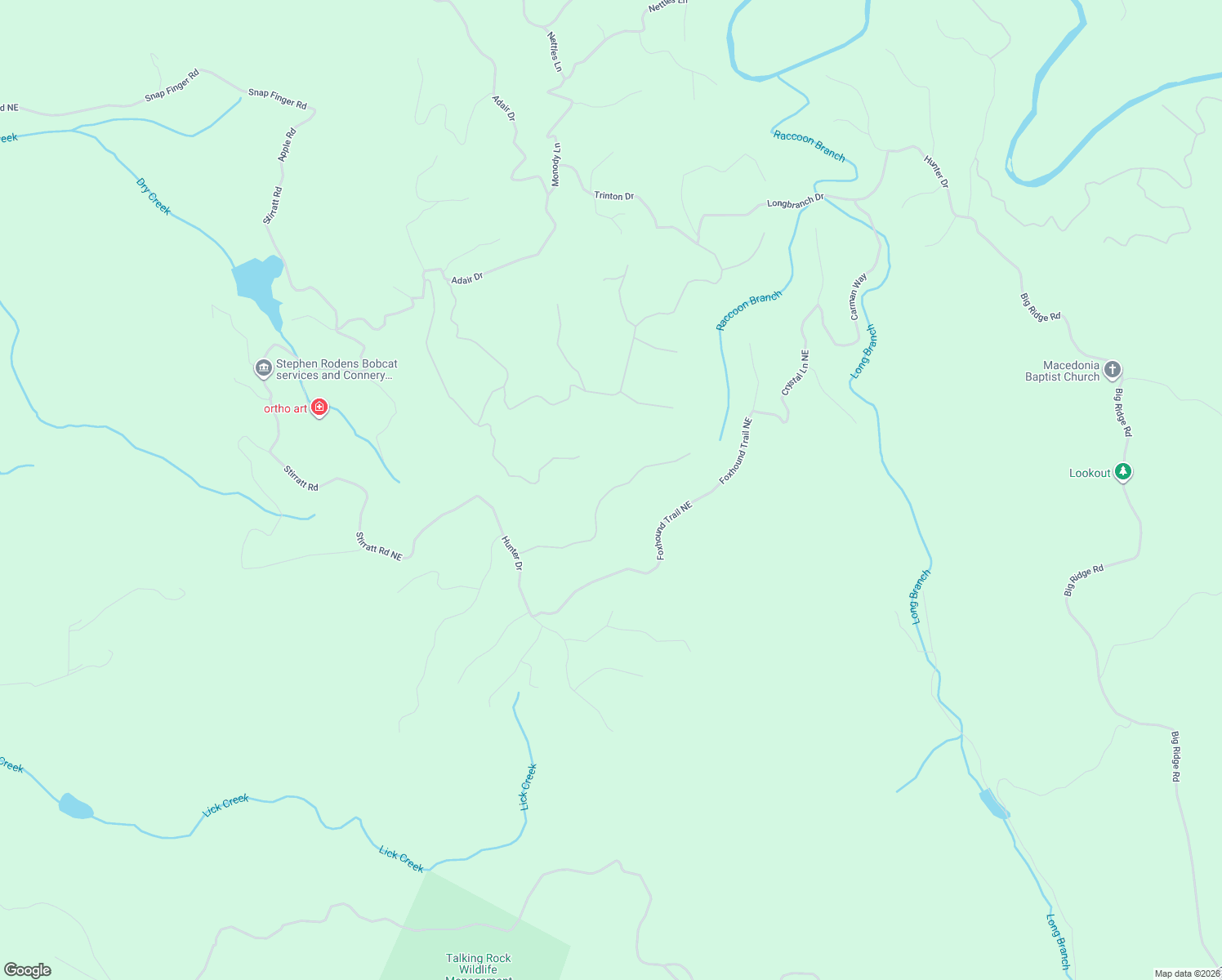 map of restaurants, bars, coffee shops, grocery stores, and more near 1196 Jewel Court Northeast in Ranger