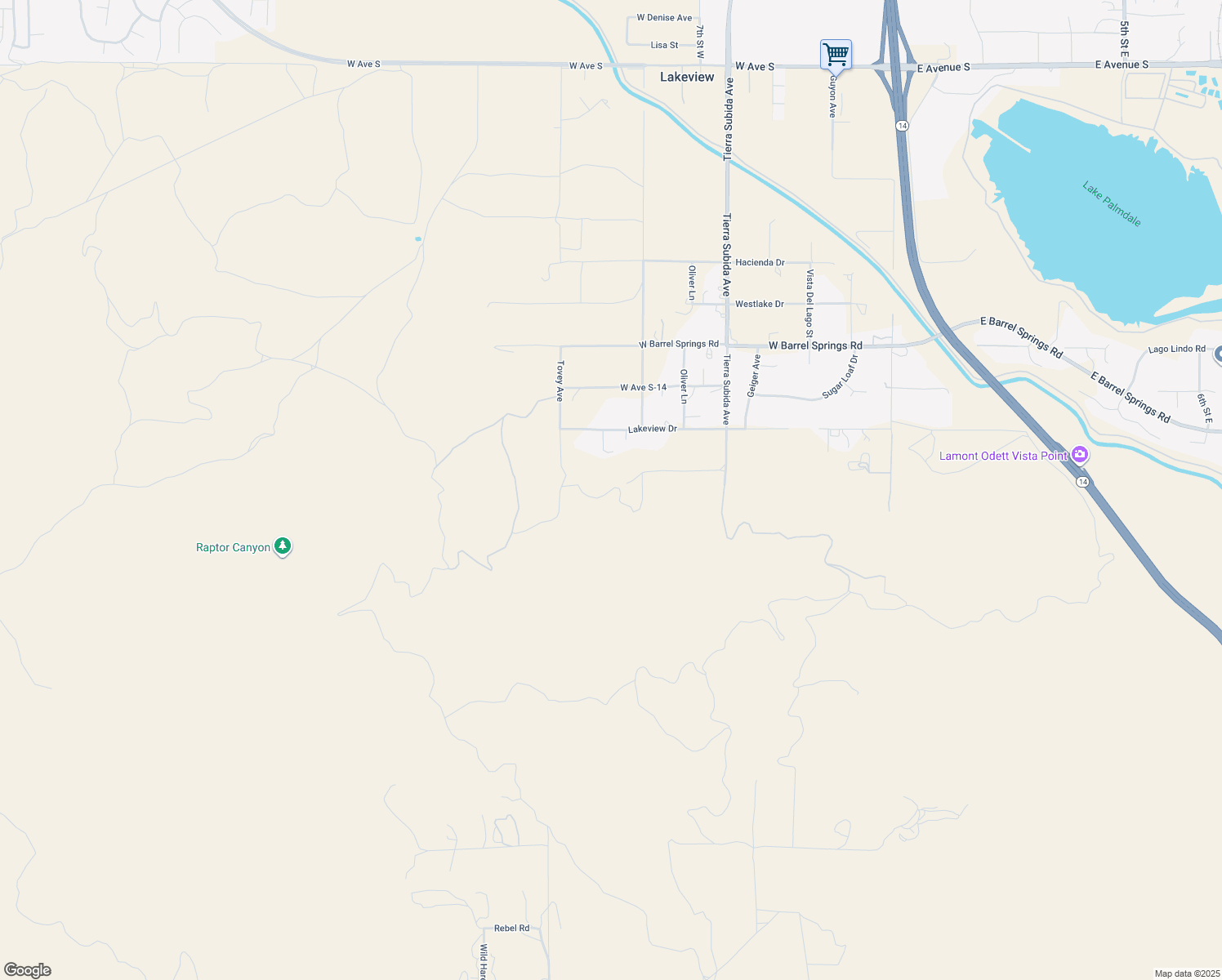 map of restaurants, bars, coffee shops, grocery stores, and more near High Springs Road in Palmdale