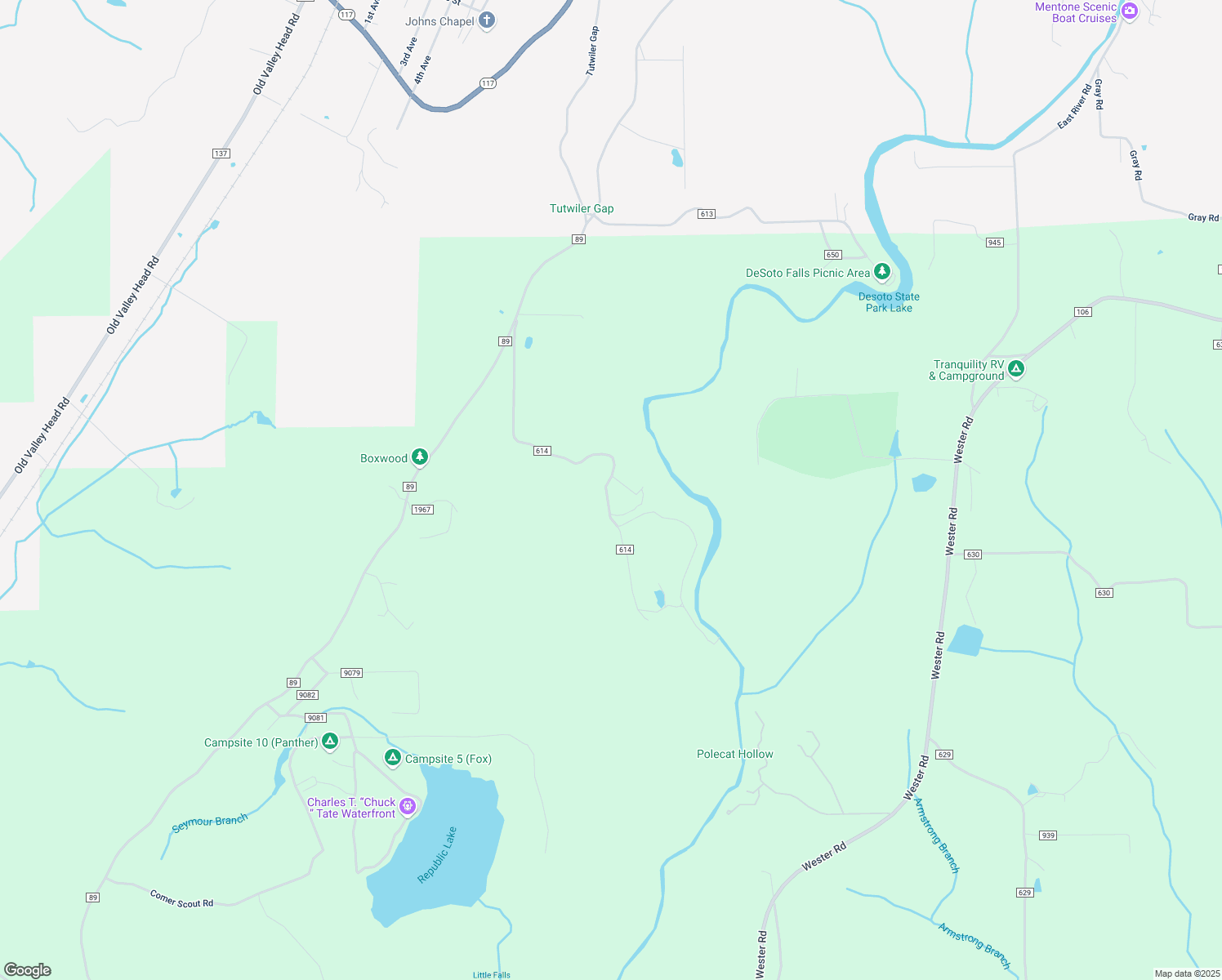 map of restaurants, bars, coffee shops, grocery stores, and more near 757 County Road 614 in Mentone