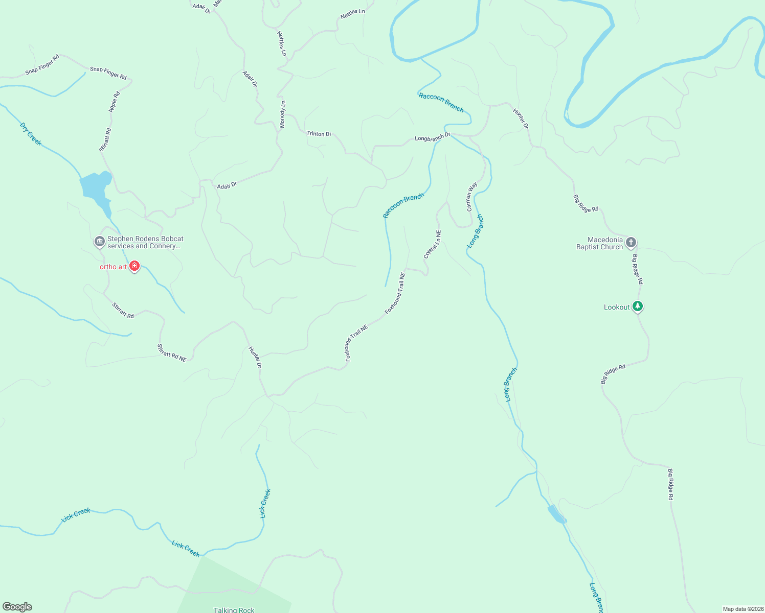 map of restaurants, bars, coffee shops, grocery stores, and more near 1399 Foxhound Trail Northeast in Ranger