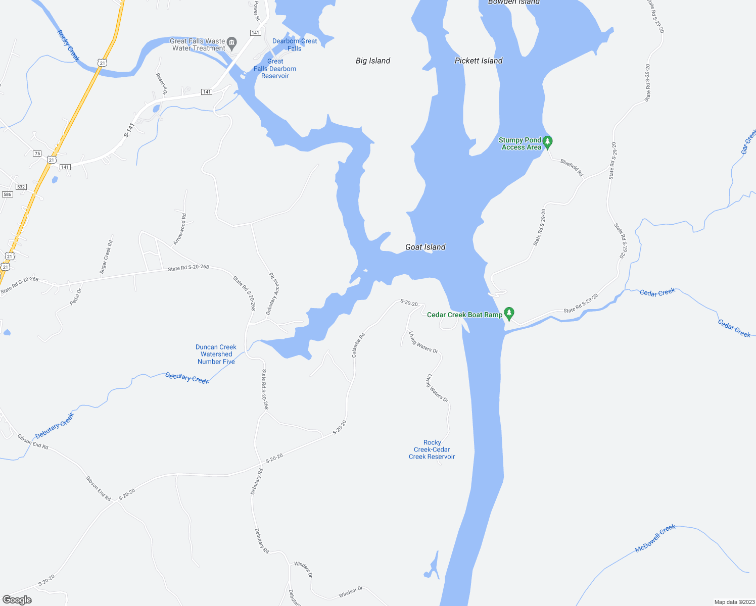 map of restaurants, bars, coffee shops, grocery stores, and more near 3077 Catawba Road in Great Falls