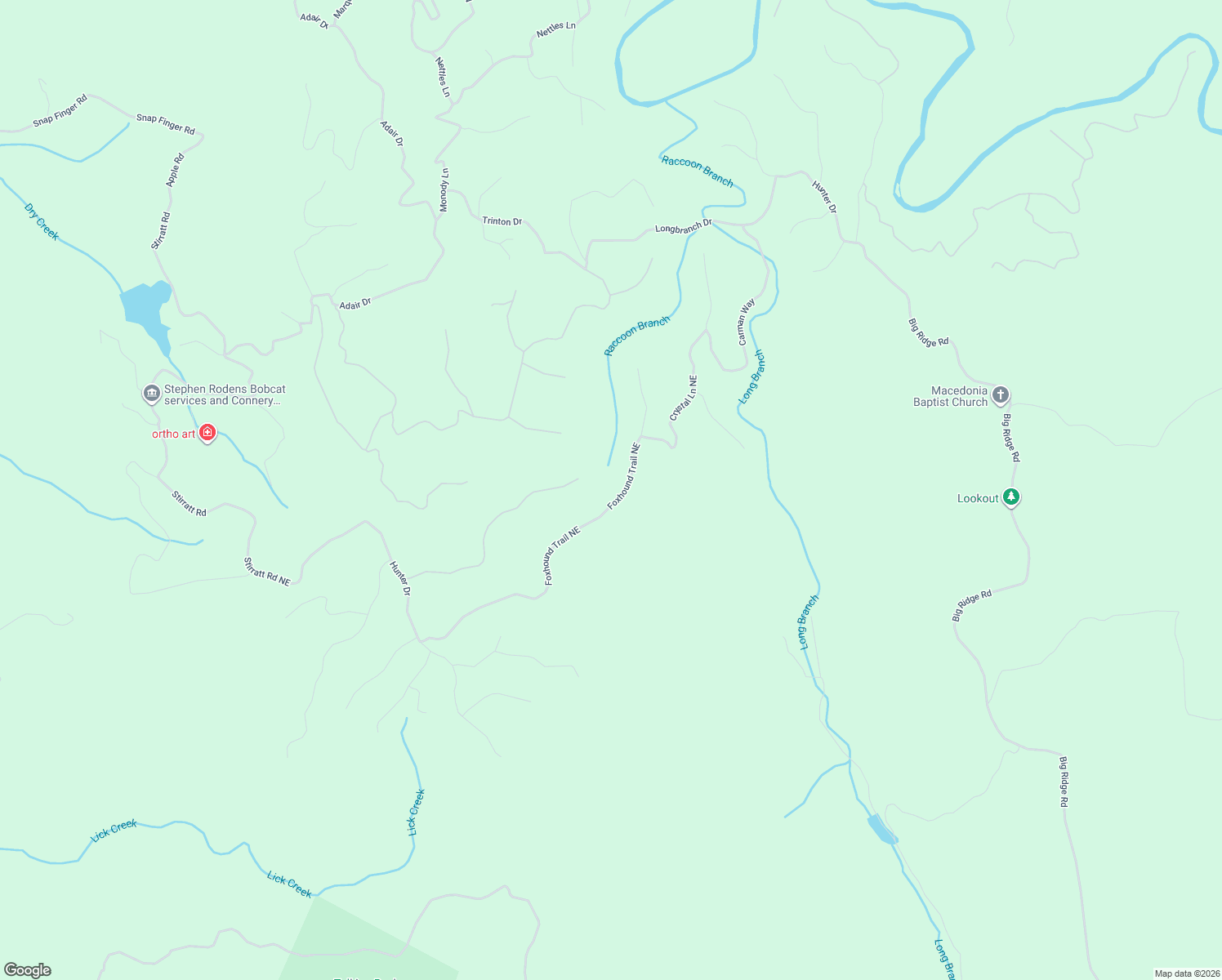 map of restaurants, bars, coffee shops, grocery stores, and more near 1399 Foxhound Trail Northeast in Ranger