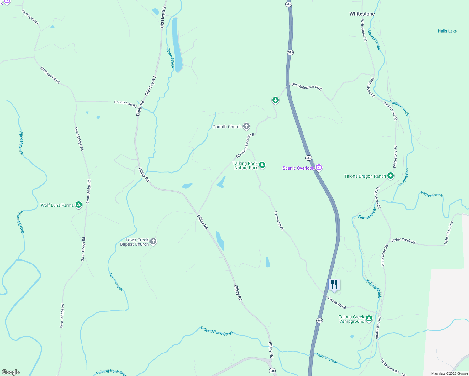 map of restaurants, bars, coffee shops, grocery stores, and more near in Talking Rock