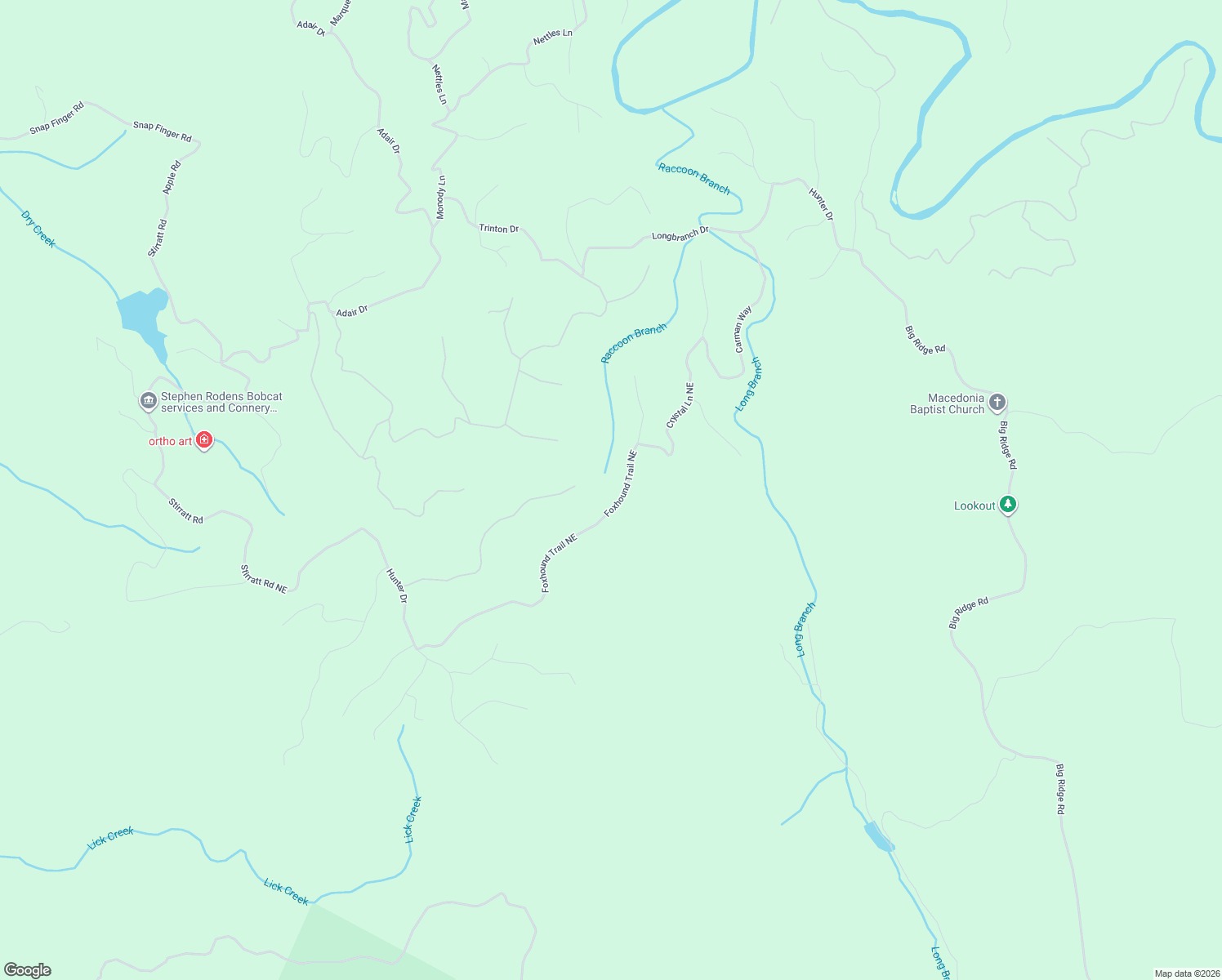 map of restaurants, bars, coffee shops, grocery stores, and more near 1399 Foxhound Trail Northeast in Ranger