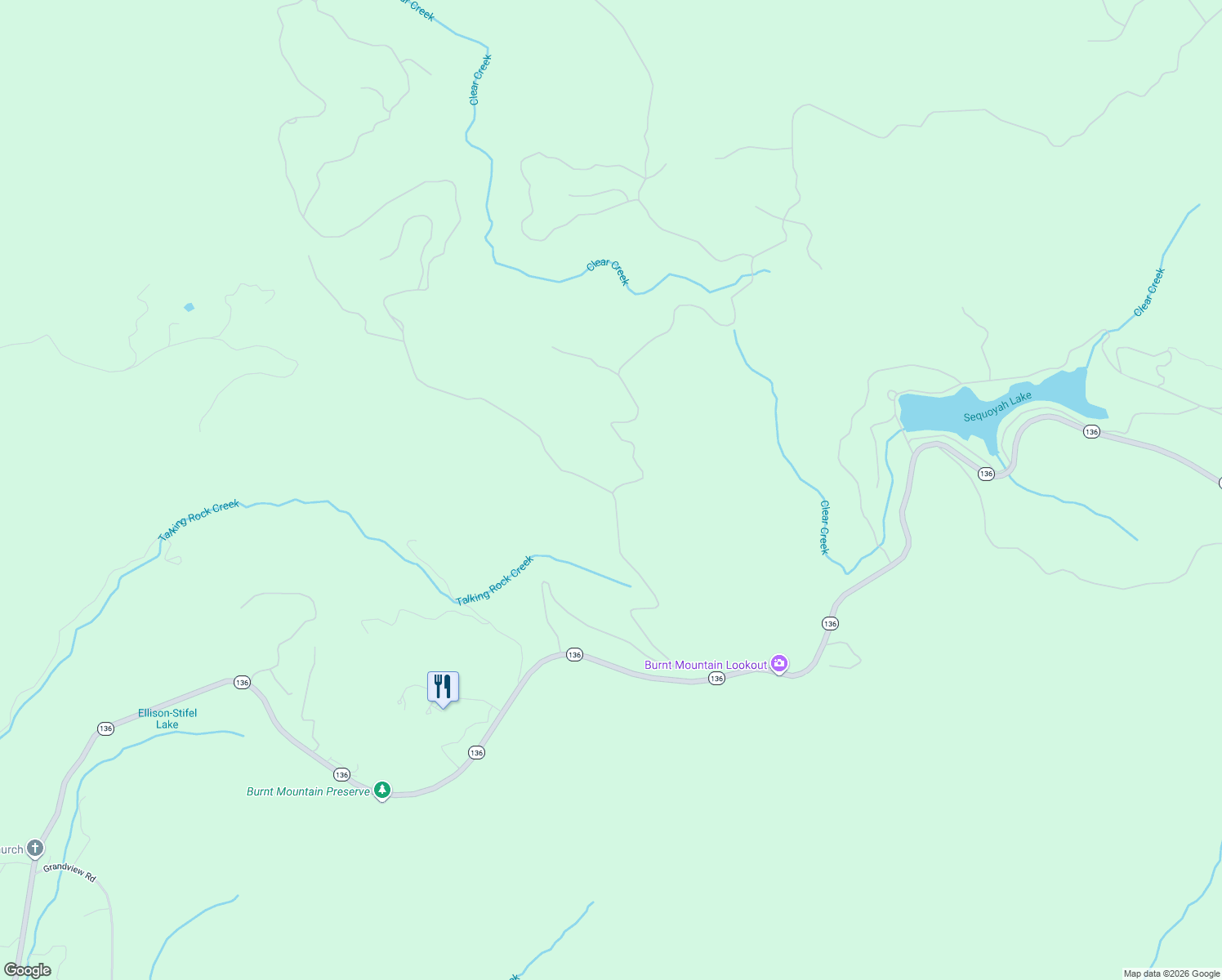 map of restaurants, bars, coffee shops, grocery stores, and more near 104 Andes Ridge in Big Canoe