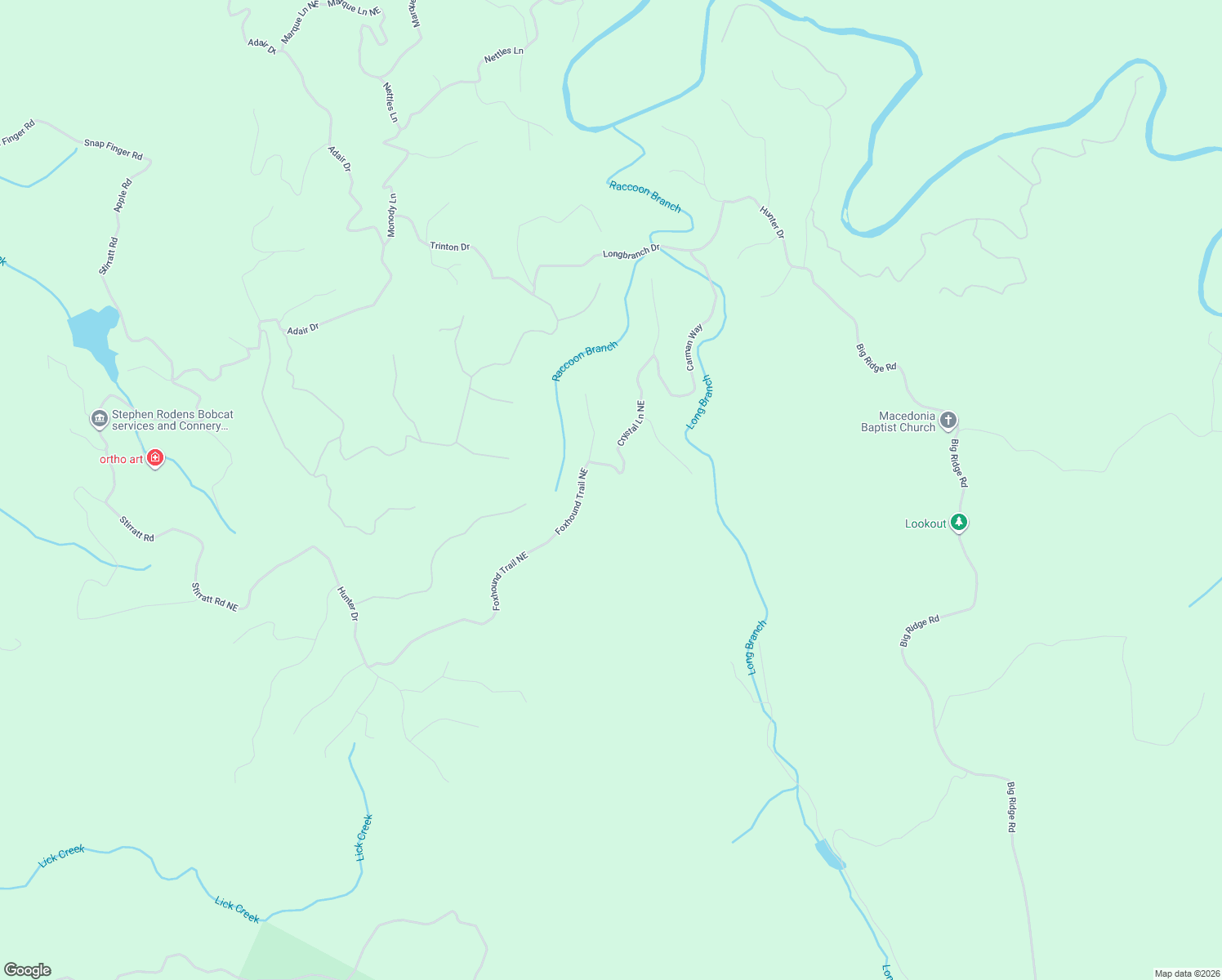 map of restaurants, bars, coffee shops, grocery stores, and more near 1532 Crystal Lane Northeast in Ranger