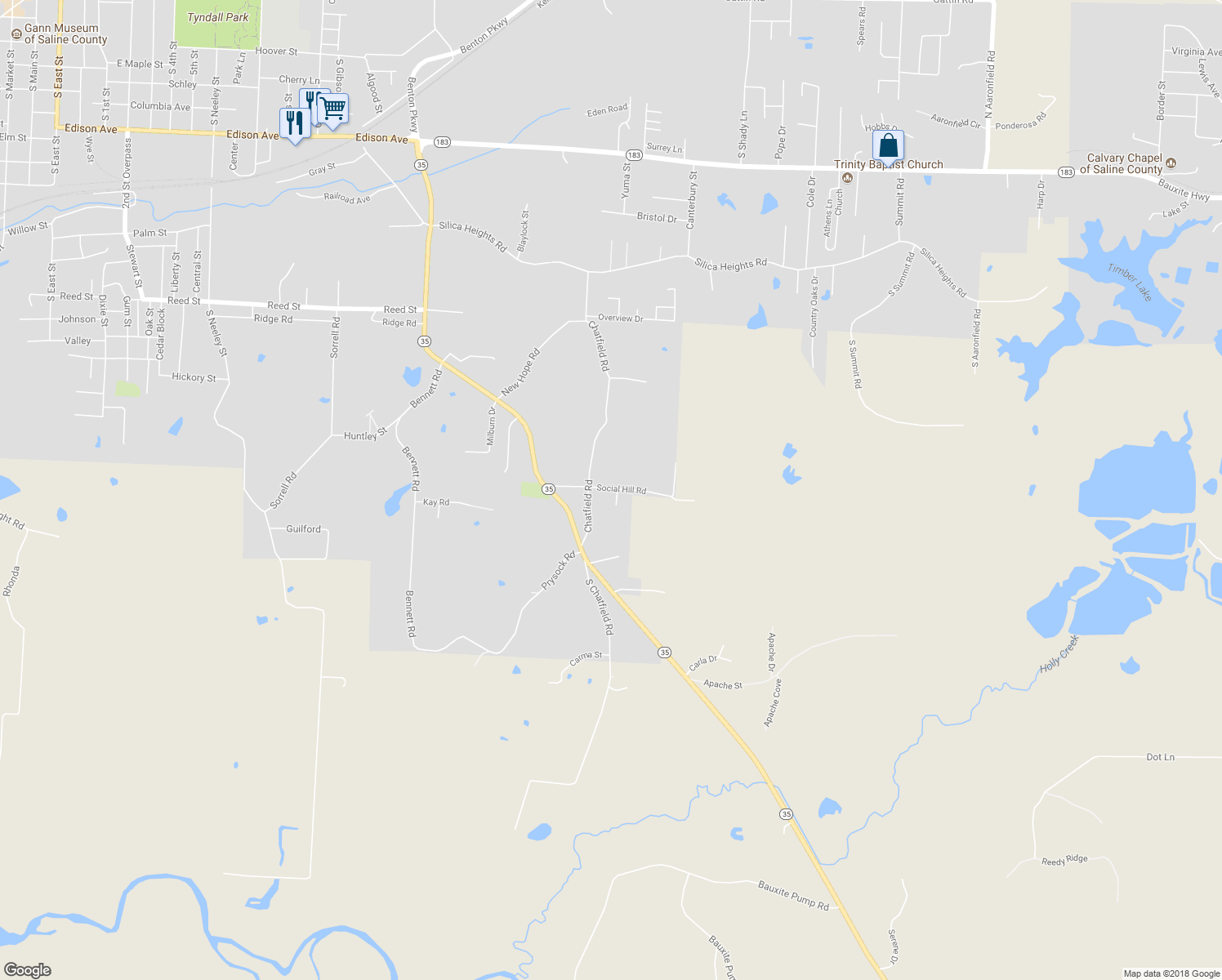 map of restaurants, bars, coffee shops, grocery stores, and more near 2815 Social Hill Road in Benton