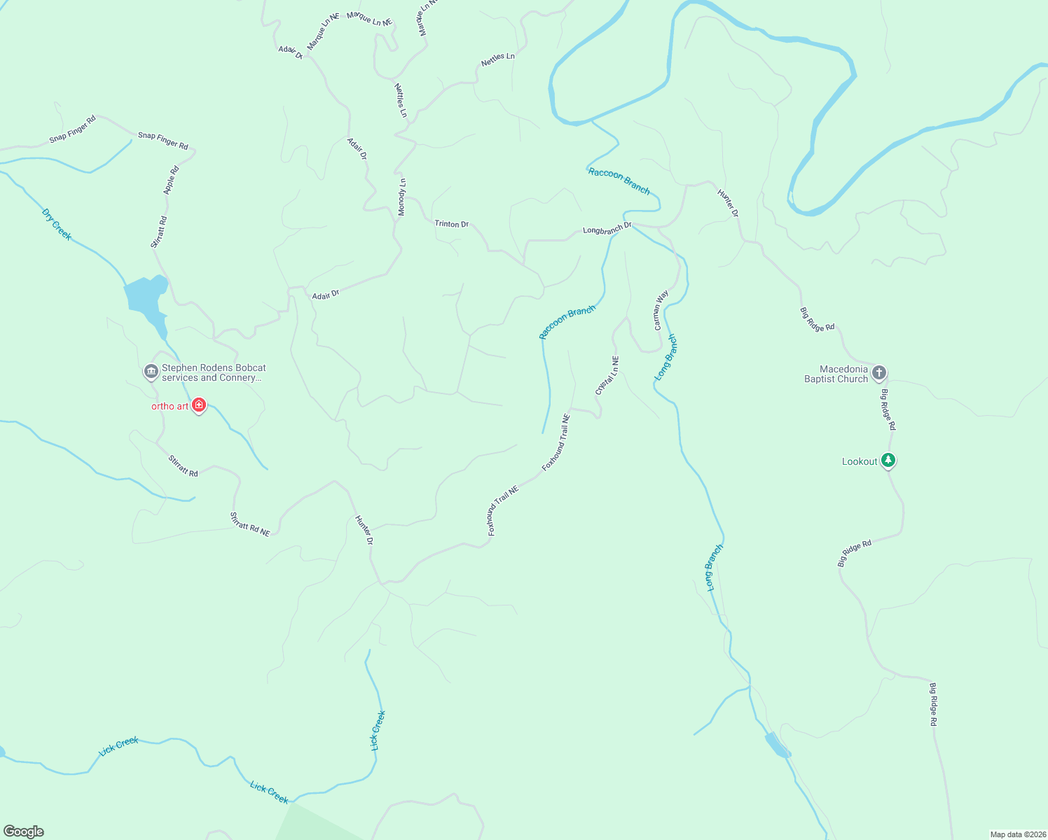 map of restaurants, bars, coffee shops, grocery stores, and more near 1196 Jewel Court Northeast in Ranger