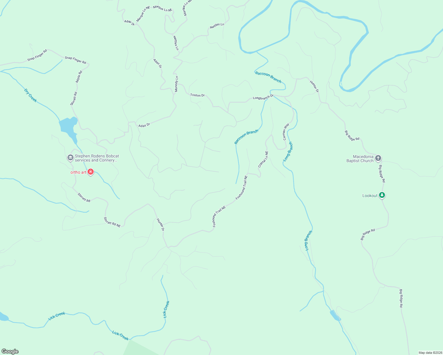 map of restaurants, bars, coffee shops, grocery stores, and more near 1196 Jewel Court Northeast in Ranger