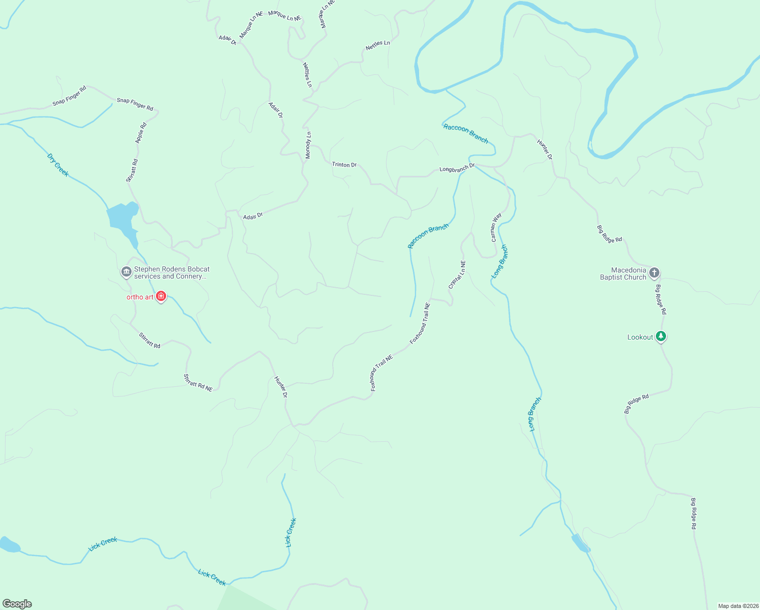 map of restaurants, bars, coffee shops, grocery stores, and more near 1196 Jewel Court Northeast in Ranger