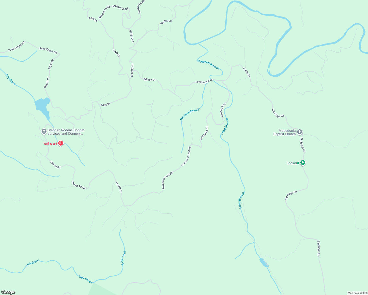 map of restaurants, bars, coffee shops, grocery stores, and more near 1403 Foxhound Trail Northeast in Ranger