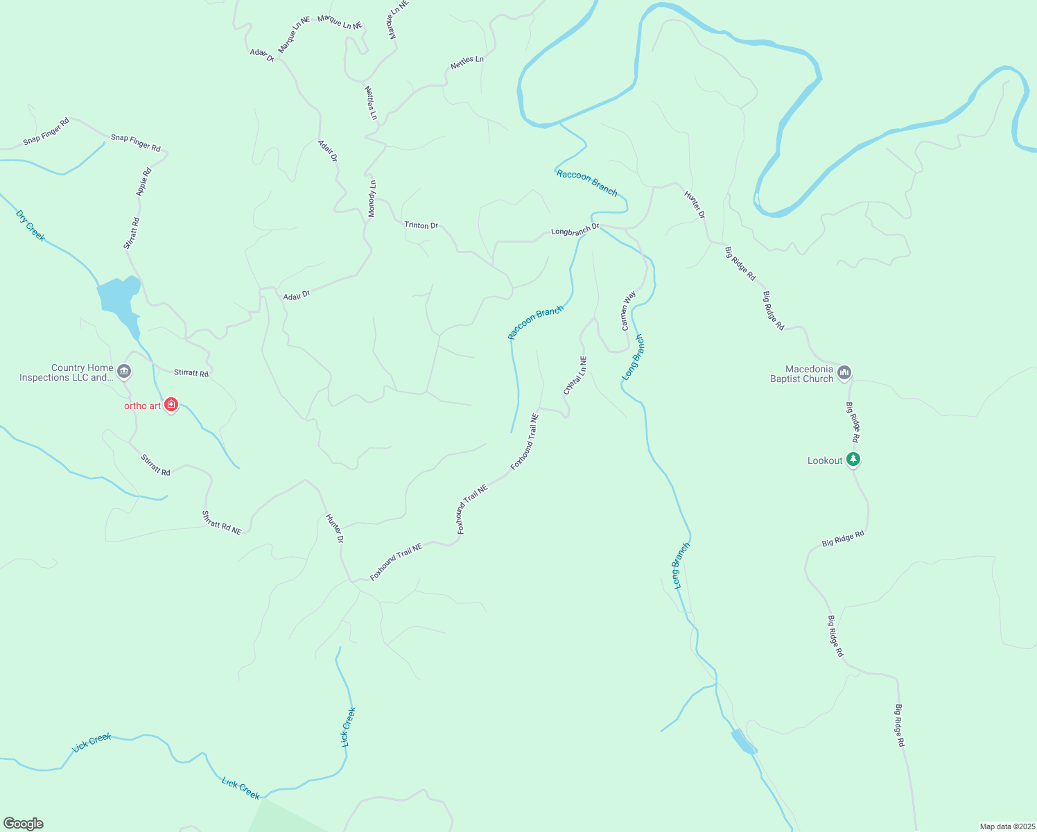 map of restaurants, bars, coffee shops, grocery stores, and more near 1403 Foxhound Trail Northeast in Ranger