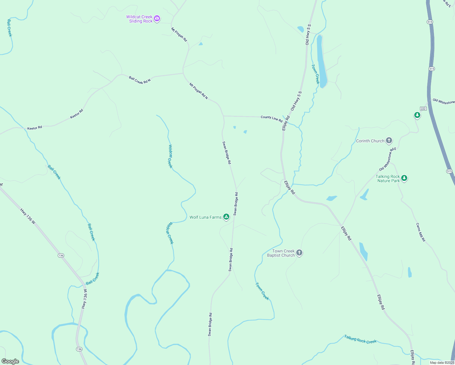 map of restaurants, bars, coffee shops, grocery stores, and more near 2359 Swan Bridge Road in Talking Rock