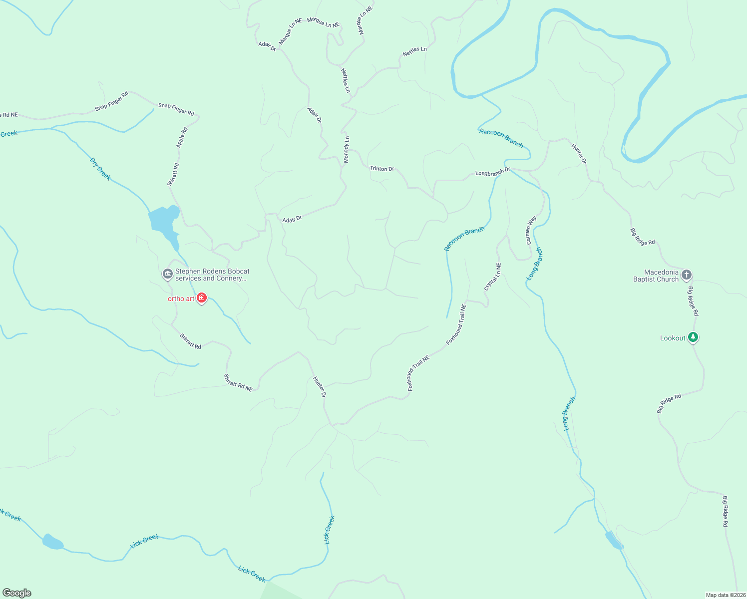 map of restaurants, bars, coffee shops, grocery stores, and more near 1020 Mayfield Lane Northeast in Ranger
